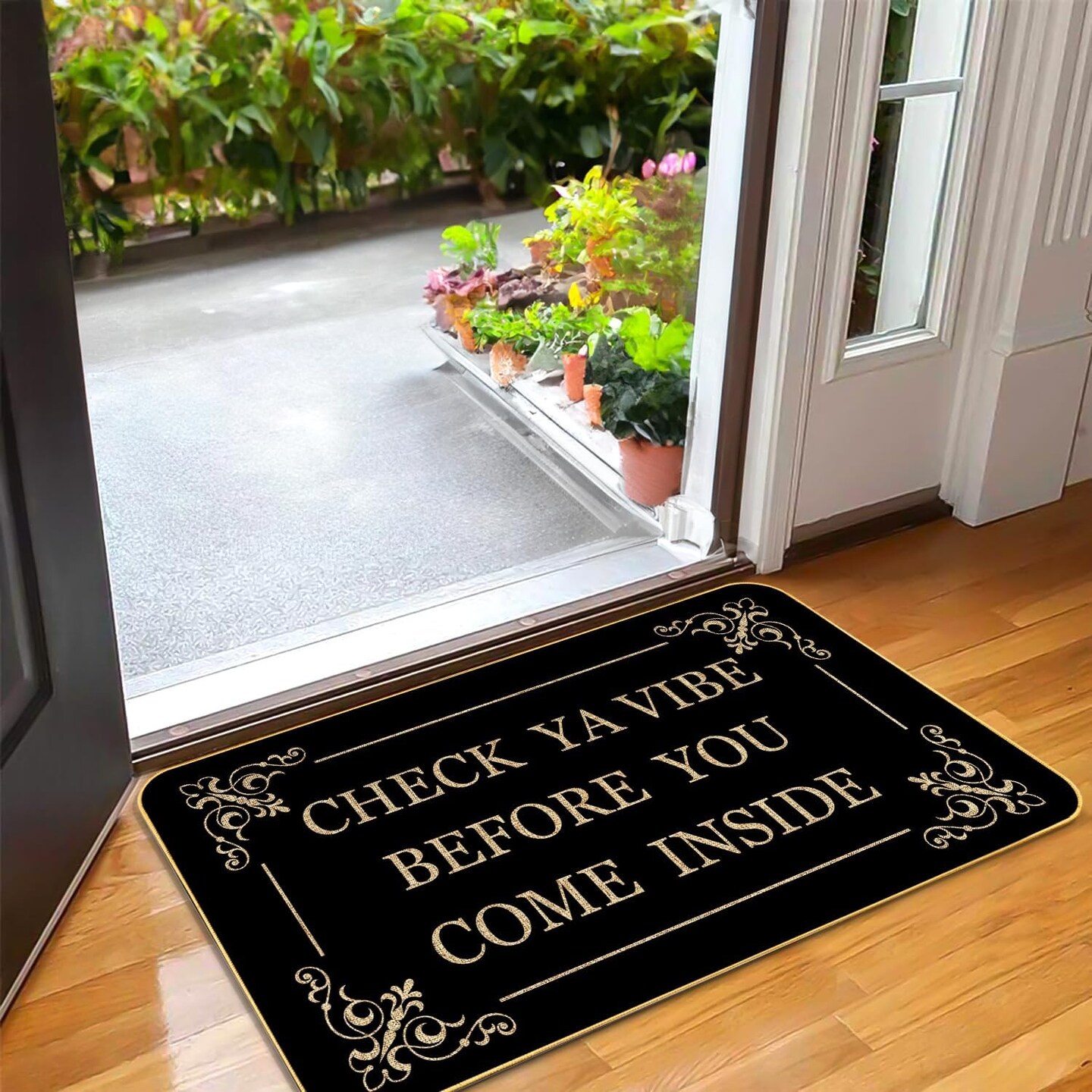 Funny Welcome Doormat for Entryway Check Ya Vibe Before You Come Inside Mats for Front Door with Rubber Backing Doormat Entrance Indoor and Outdoor Personalized Mats Anti-Slip Gift Mat 29 x 17 Inch