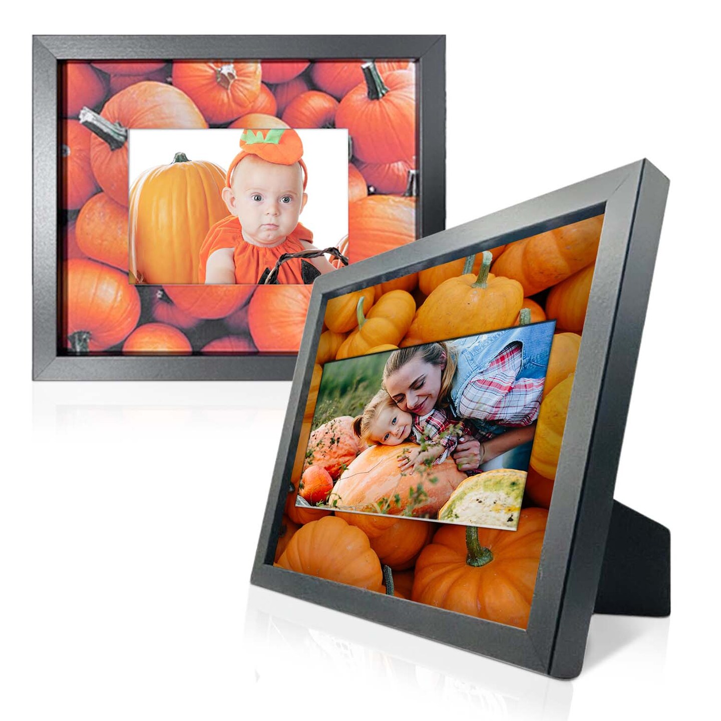 iFrame Commemorative Christmas &#x26; Pumpkin Holiday Picture Frames I Fits 5x7 Photograph I Real Wood Black Finish I Desktop, Table or Wall Mount I Made in USA