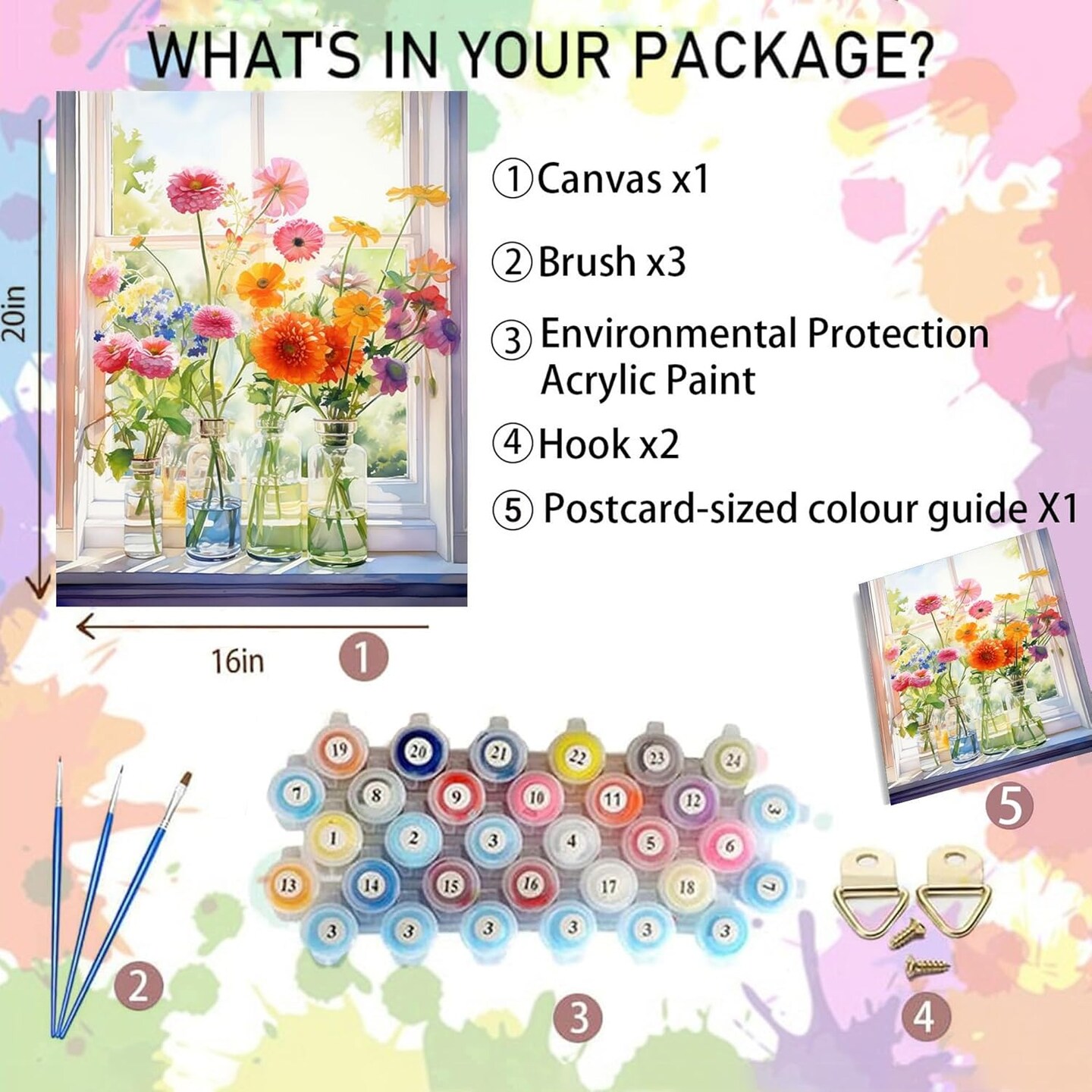 Flowers Paint by Numbers Kit for Adults-Flower Adult Paint by Number Kits on Canvas,Flowers Painting by Number Adult for Gift Home Wall Decor(16x20inch)