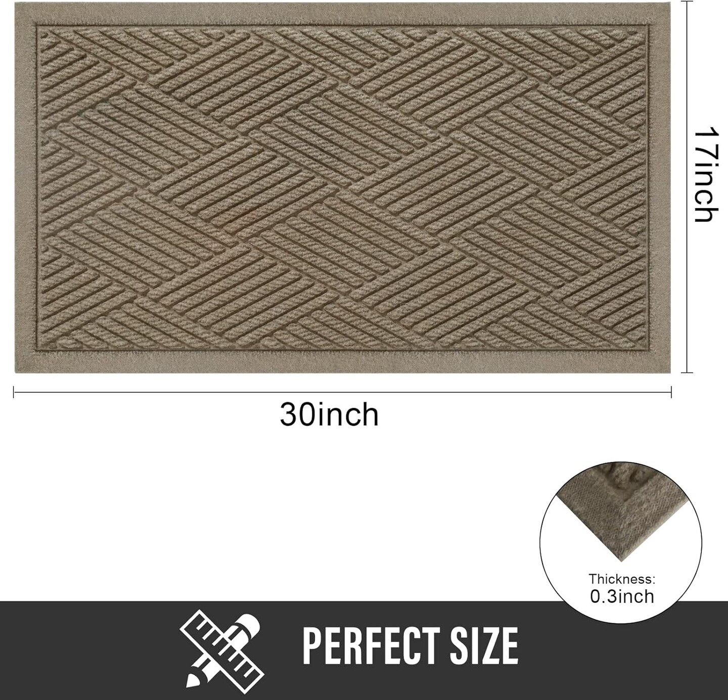 Sturdy Front Door Mat, Absorbent Muddy Dirt Resist Welcome Door Mats Outdoor Indoor, Stain and Fade Resistant, Non-Slip Rubber Backing Low Profile Doormat for Entryway, 30&#xD7;17, Beige