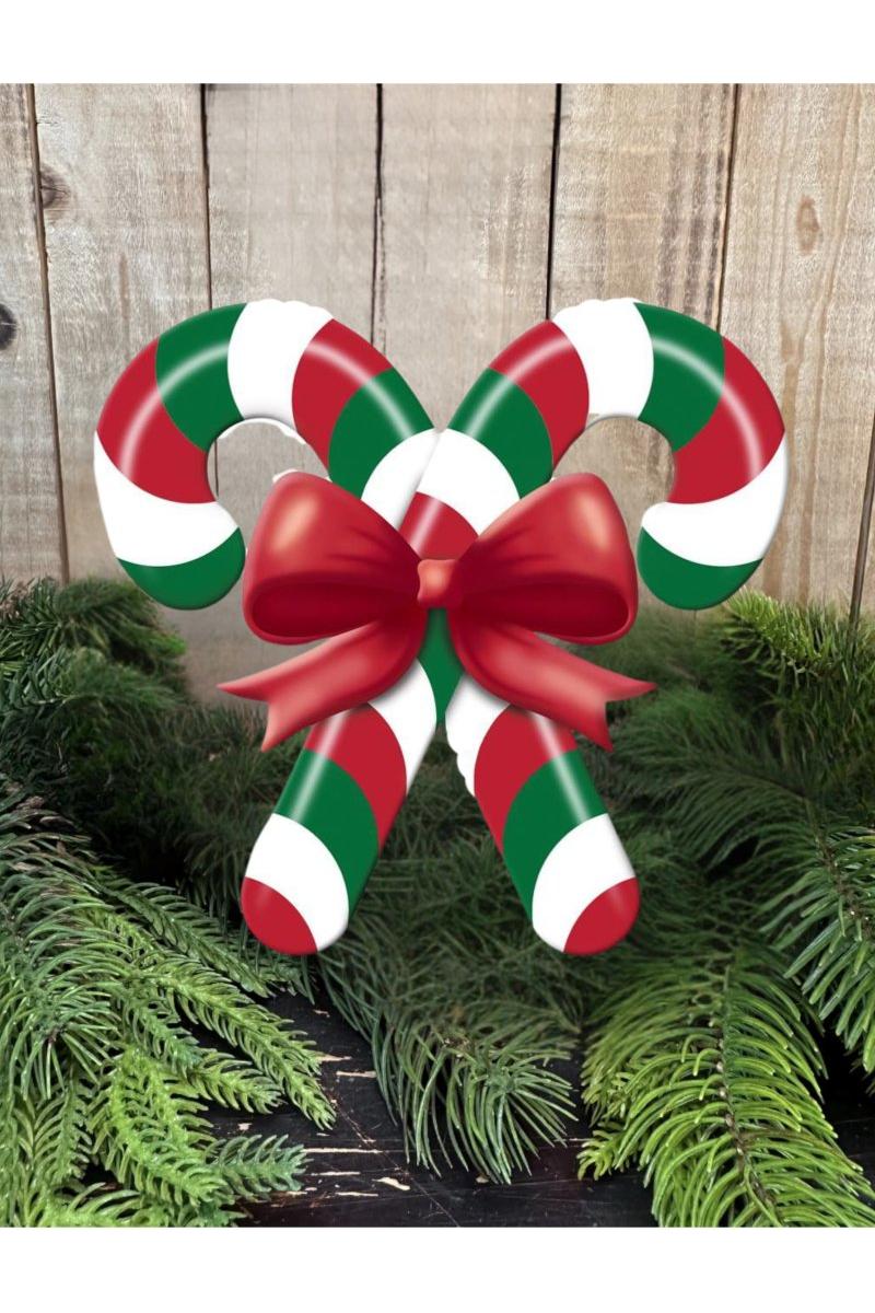 13&#x22; Metal Embossed Candy Canes: Red/Green