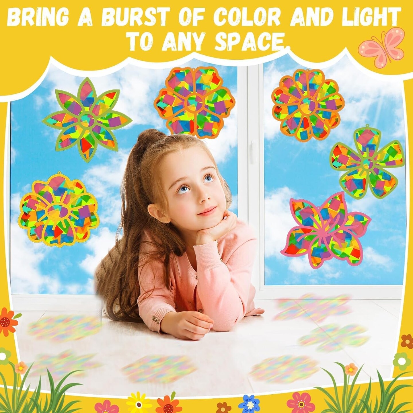 Flower Spring Suncatchers Crafts Kit DIY Floral Window Stained Glass Effect Paper Spring Home School Classroom Decoration Art Craft Creative Activity Project