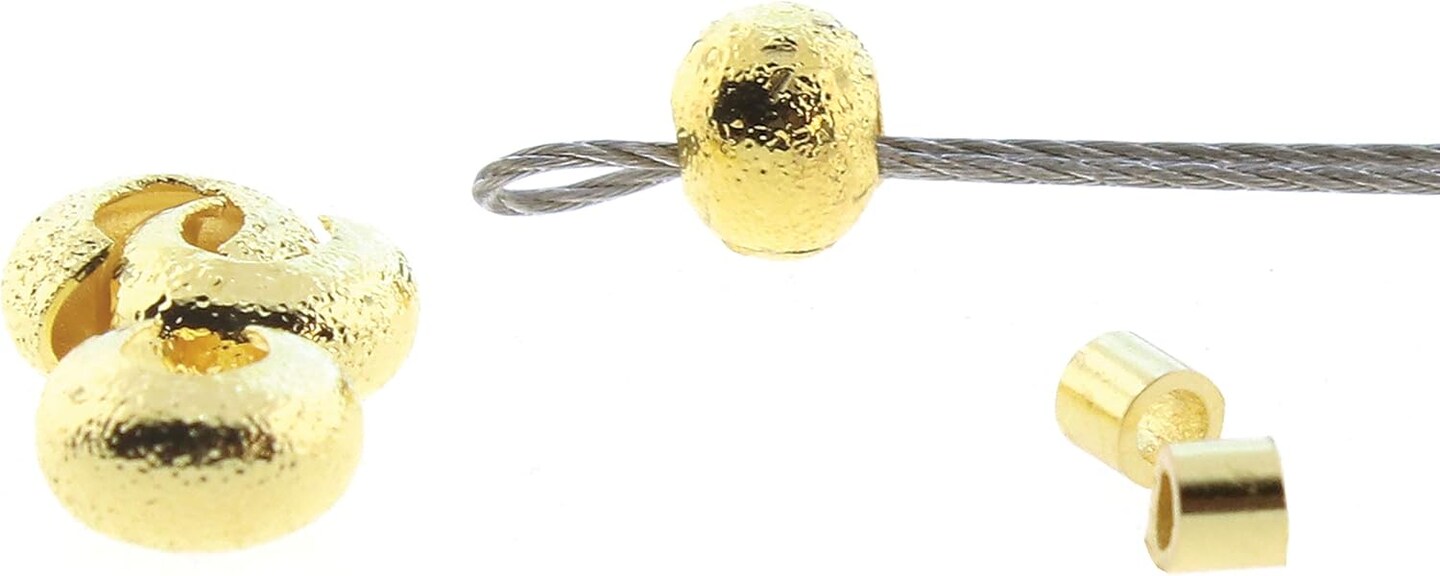 The Beadsmith Basic Elements Crimp Tubes &#x26; Stardust Crimp Covers Designed to Secure The Ends of Jewelry Stringing Cables &#x26; Wires, Gold Color