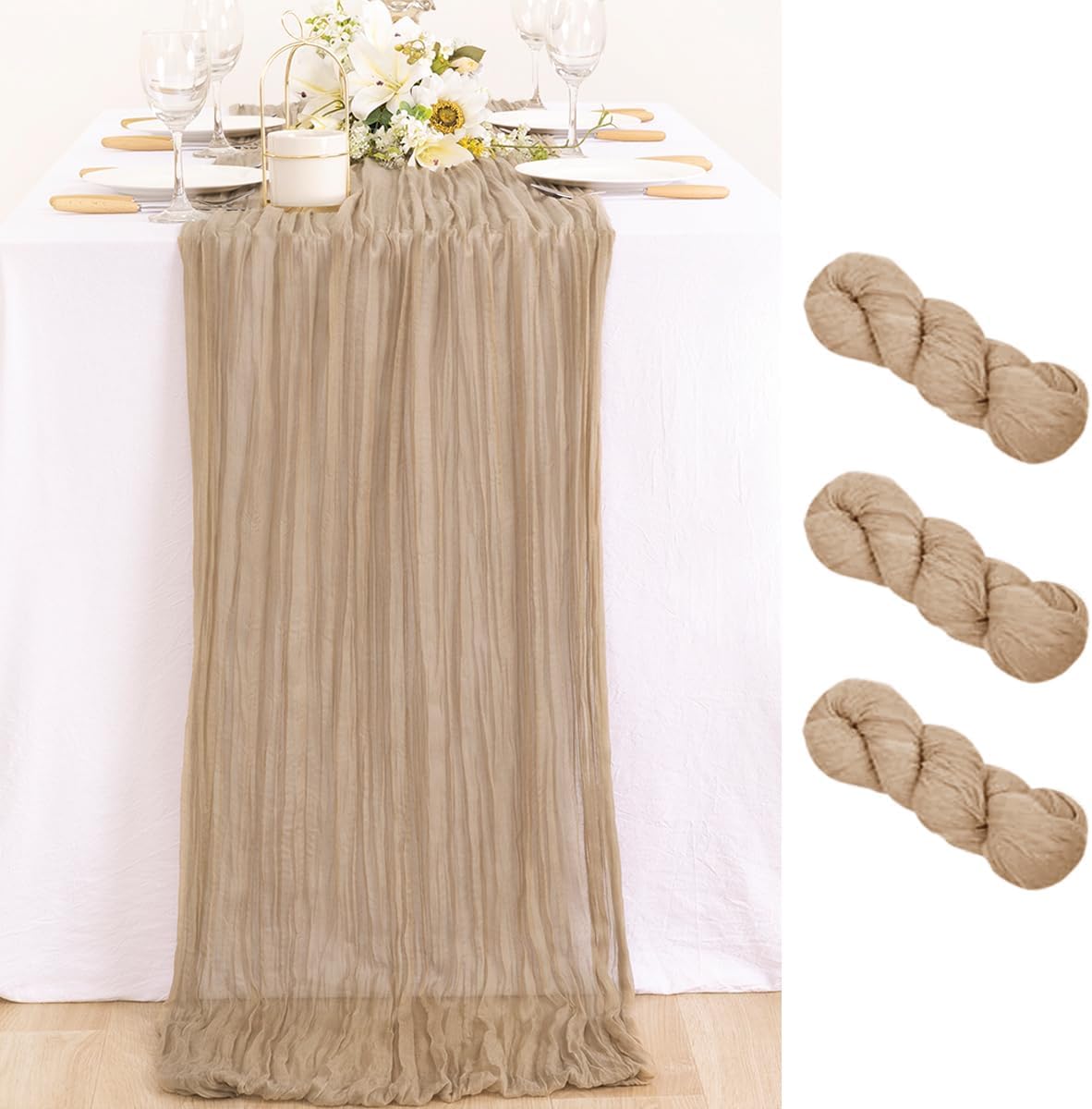 3 Pack Nude Cheesecloth Table Runner 10ft Boho (Nude) 10 ft - 3 Pack