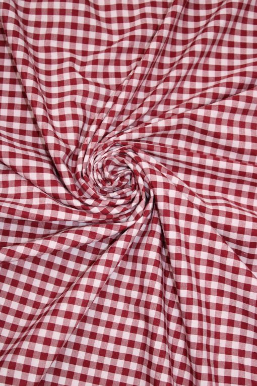 1 Yard Burgundy 1/8&#x2033; Gingham Checkered Poly Cotton Fabric Lightweight Non-Stretch 58/59 Inch Wide
