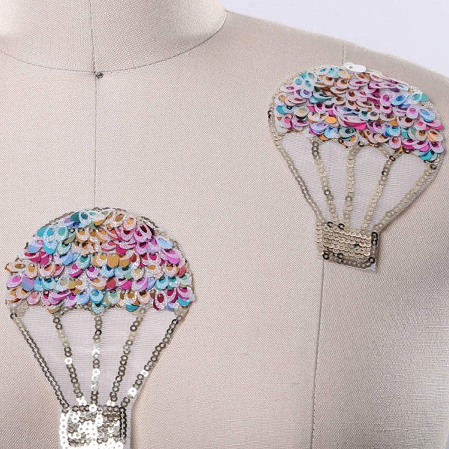 1 Sequin Hot Air Balloon Patch for Jackets Bags Crafts with Antique Gold Scaled Details