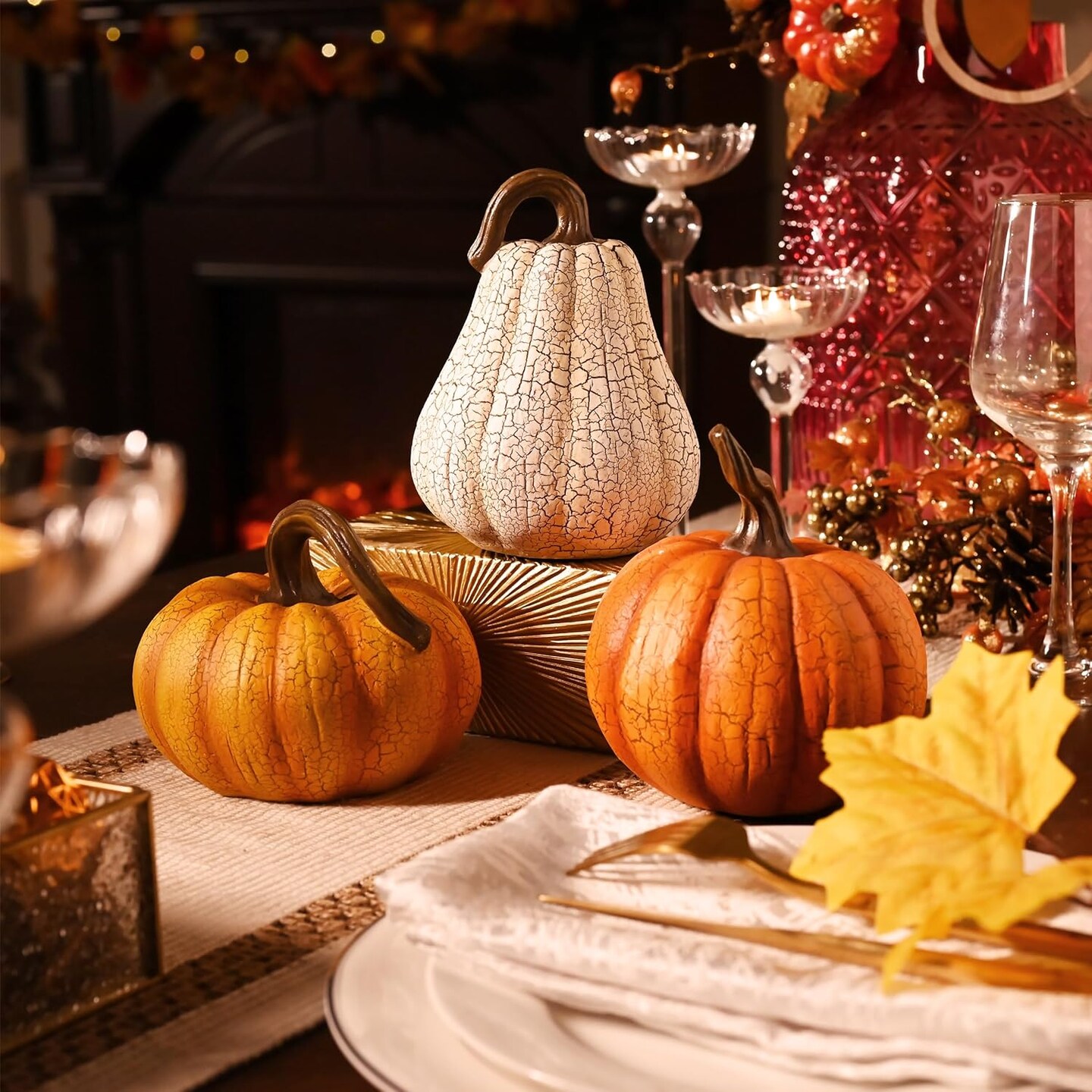 Fall Pumpkin Table Decor - Cracked Pumpkin