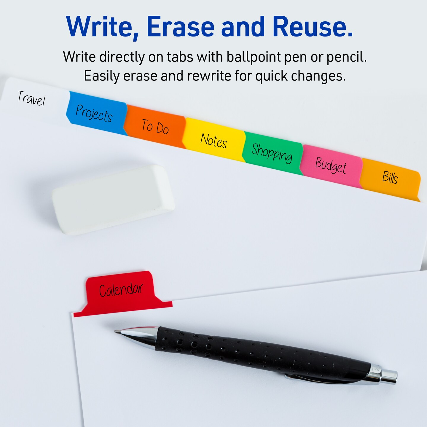 Avery Big Tab Write & Erase Dividers for 3 Ring Binders, 8-Tab Set, Multicolor Divider Tabs, Great for Organizing Projects, Reports, Finances, and More (6-Pack of 23079)