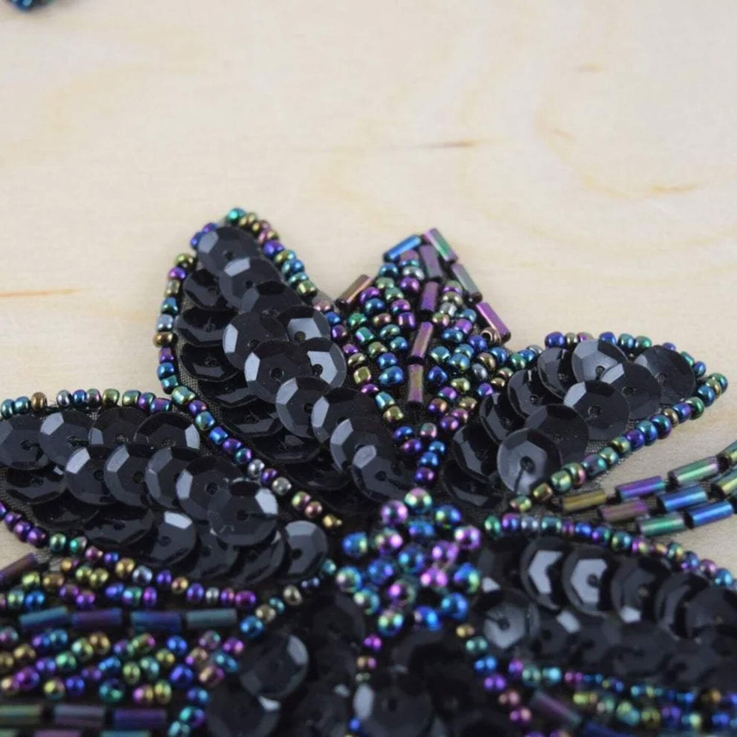 1 Piece 6x3.25 Elegant Black Purple Beaded Sequin Flower Applique Patch Costume Craft
