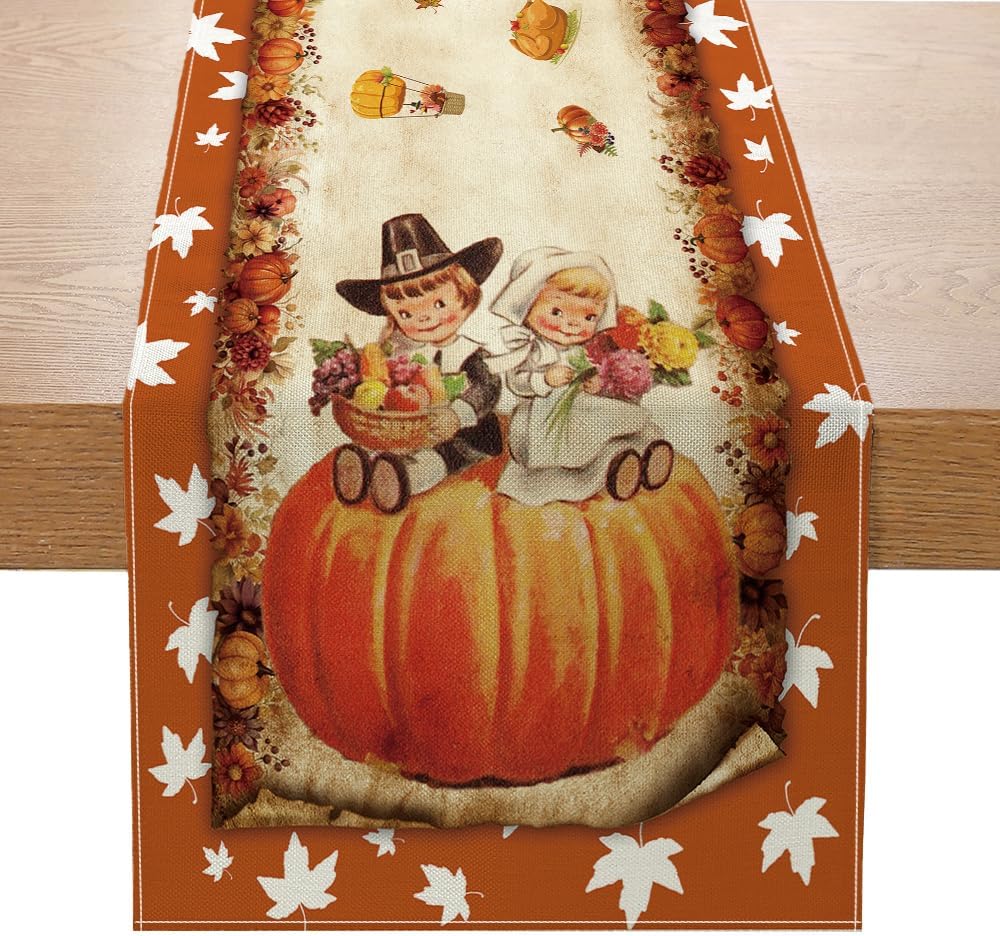 Vintage Fall Thanksgiving Table Runner Thanksgiving Decorations -13 x 72 Inch