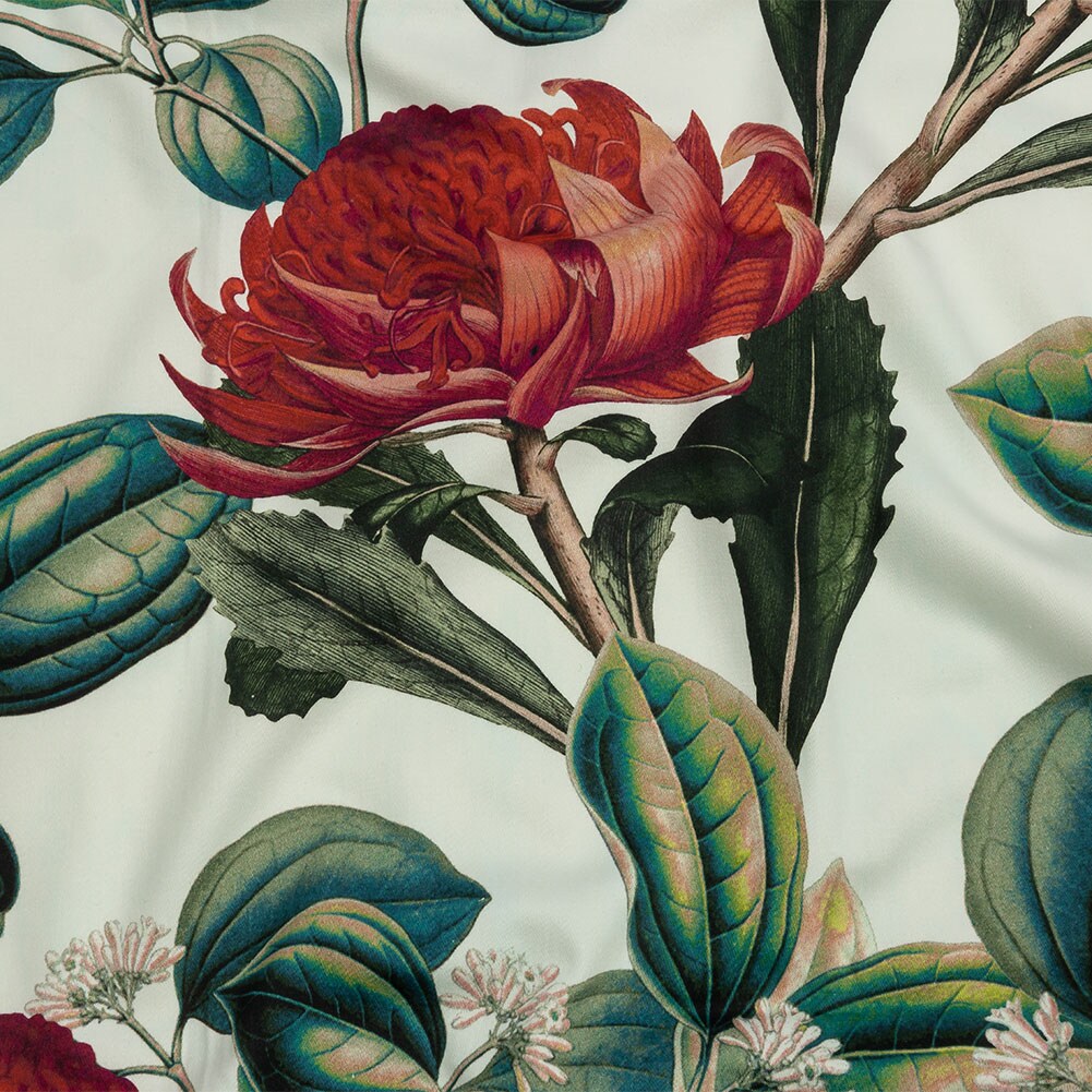 1 Yard Stretch Cotton Sateen Red and Green Floral Paintbrush Lily Print Aloha Collection