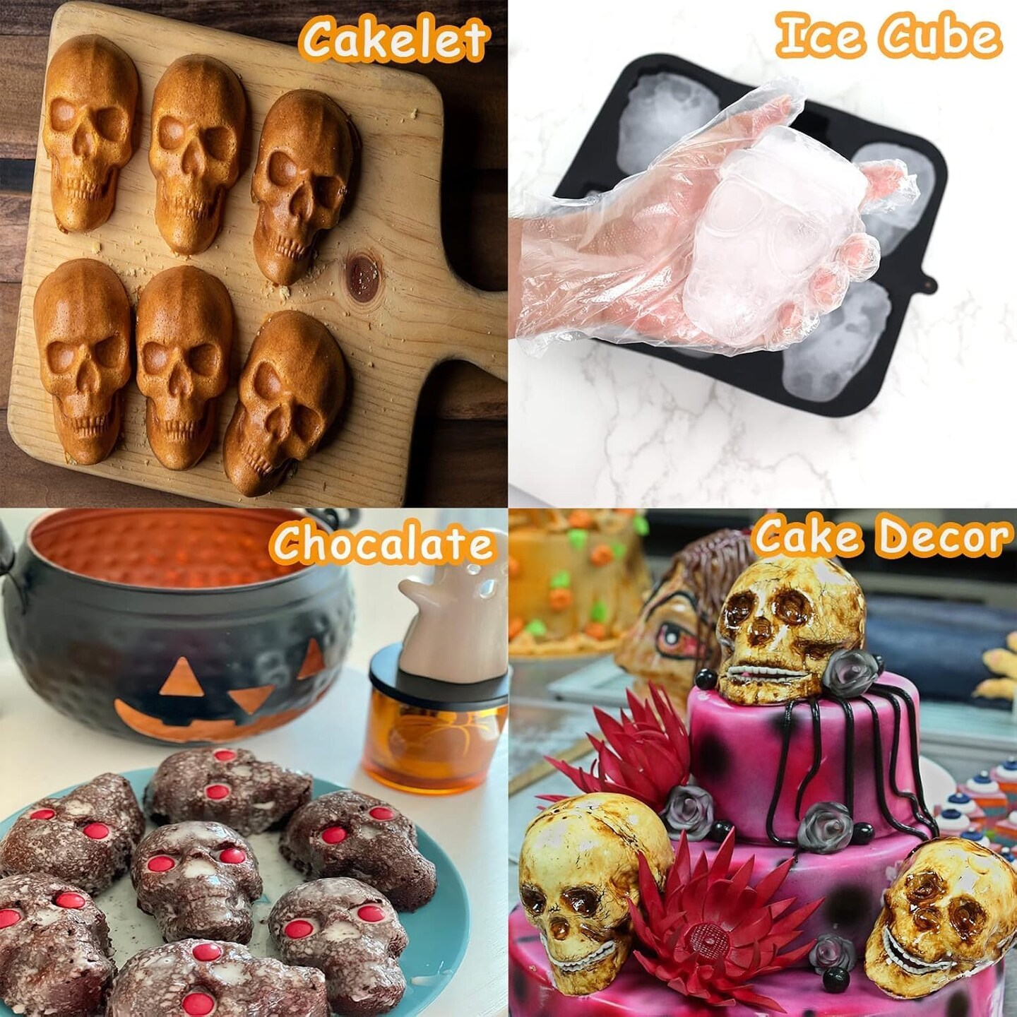 Skull Cake Pan Silicone Mold (4 Cavity Large Mold)