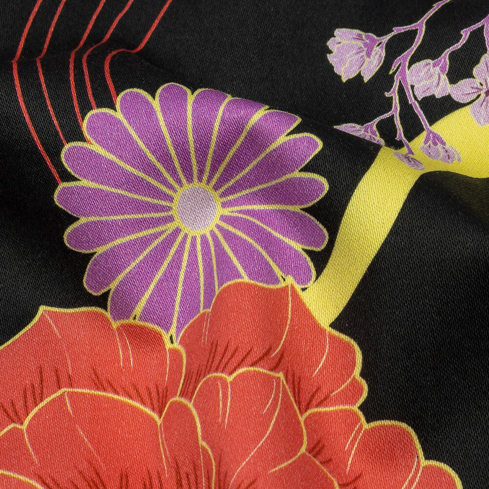 1 Yard Black Red and Purple Floral Japanese Daydreams Stretch Cotton Sateen Fabric