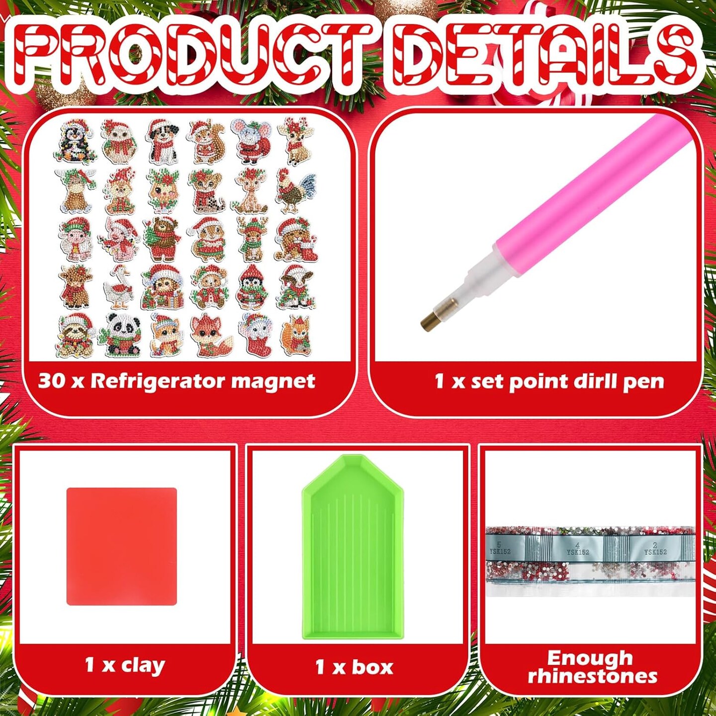 30 Pcs Christmas Diamond Painting Magnets Kits(Christmas)