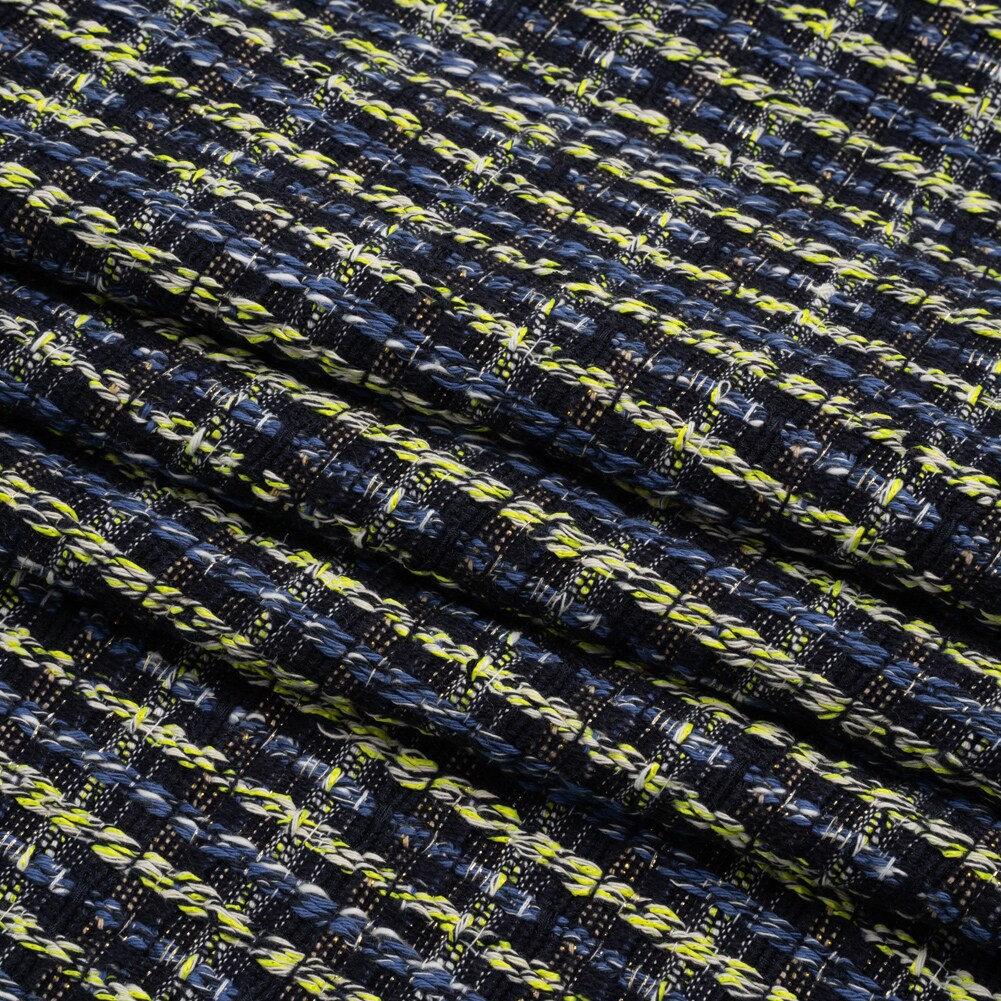 1 Yard Cotton and Polyester Woven Tweed - Blue and Lime Green Ribbed Plaid – Deadstock