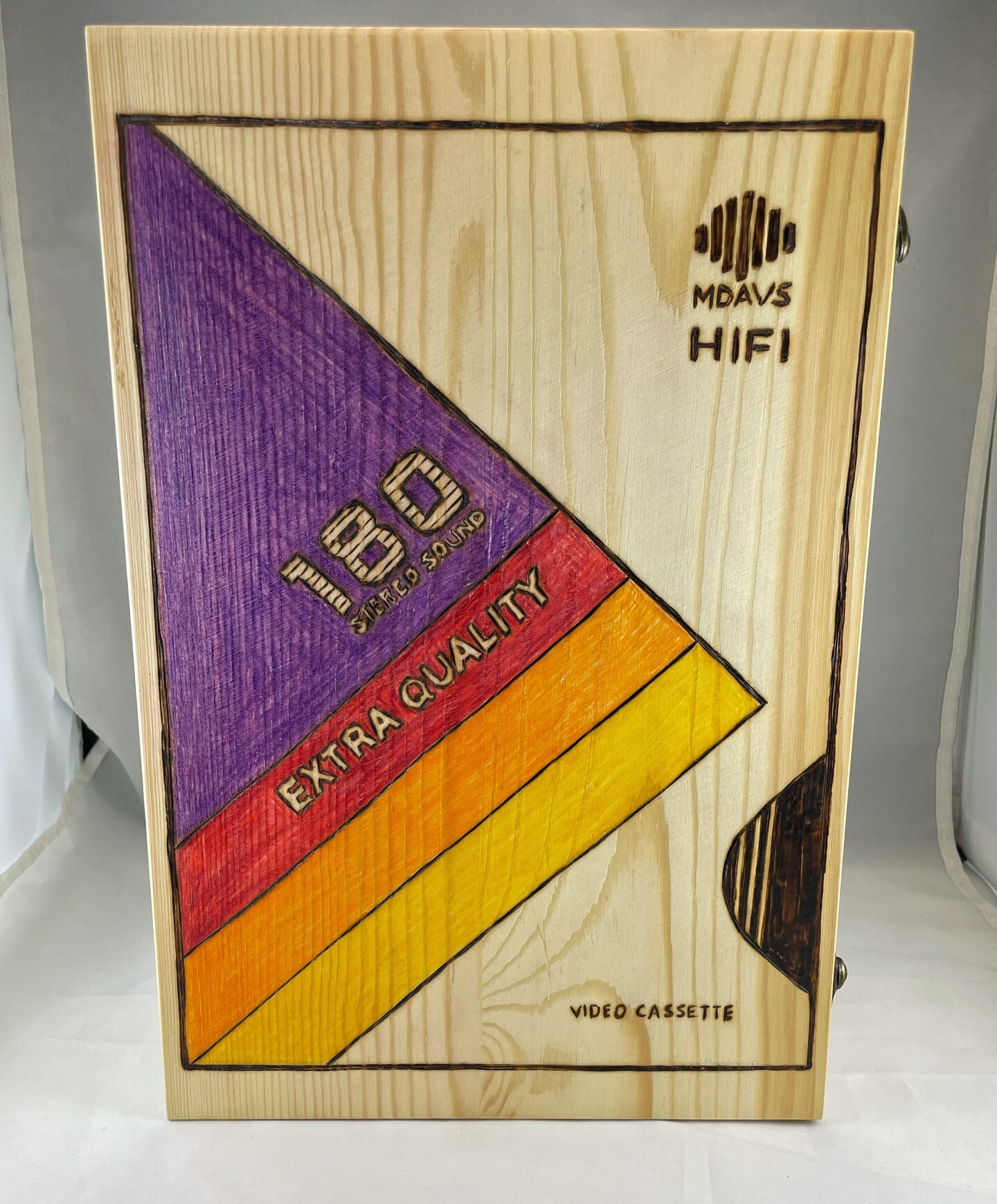 Vintage VHS Tape Wood Burned Large Trinket Box, Pyrography Art