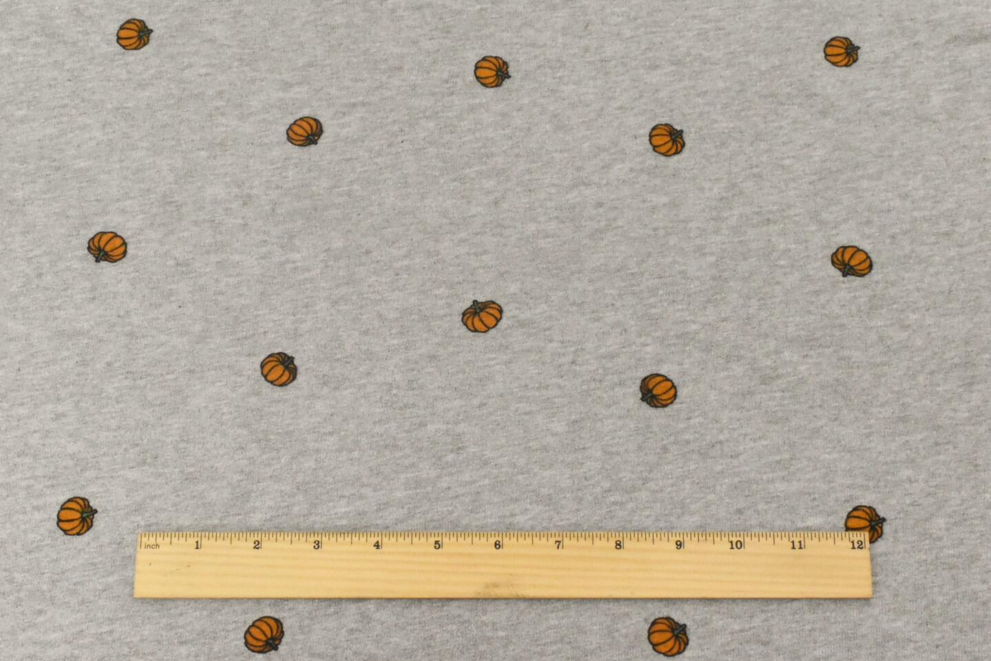 Heather Gray-Orange-Multi Pumpkin Printed Cotton French Terry Knit Fabric By the Yard