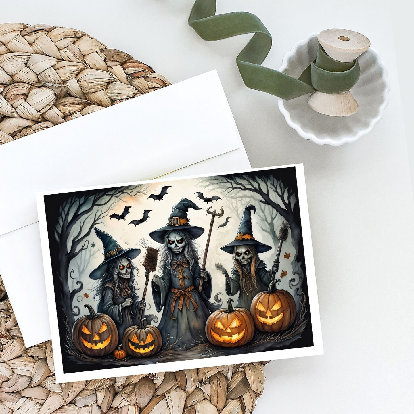 Edge Collections - 5&#x22; x 7&#x22; - Multicolor - Whimsical Witches Halloween Greeting Cards - 8 Pieces