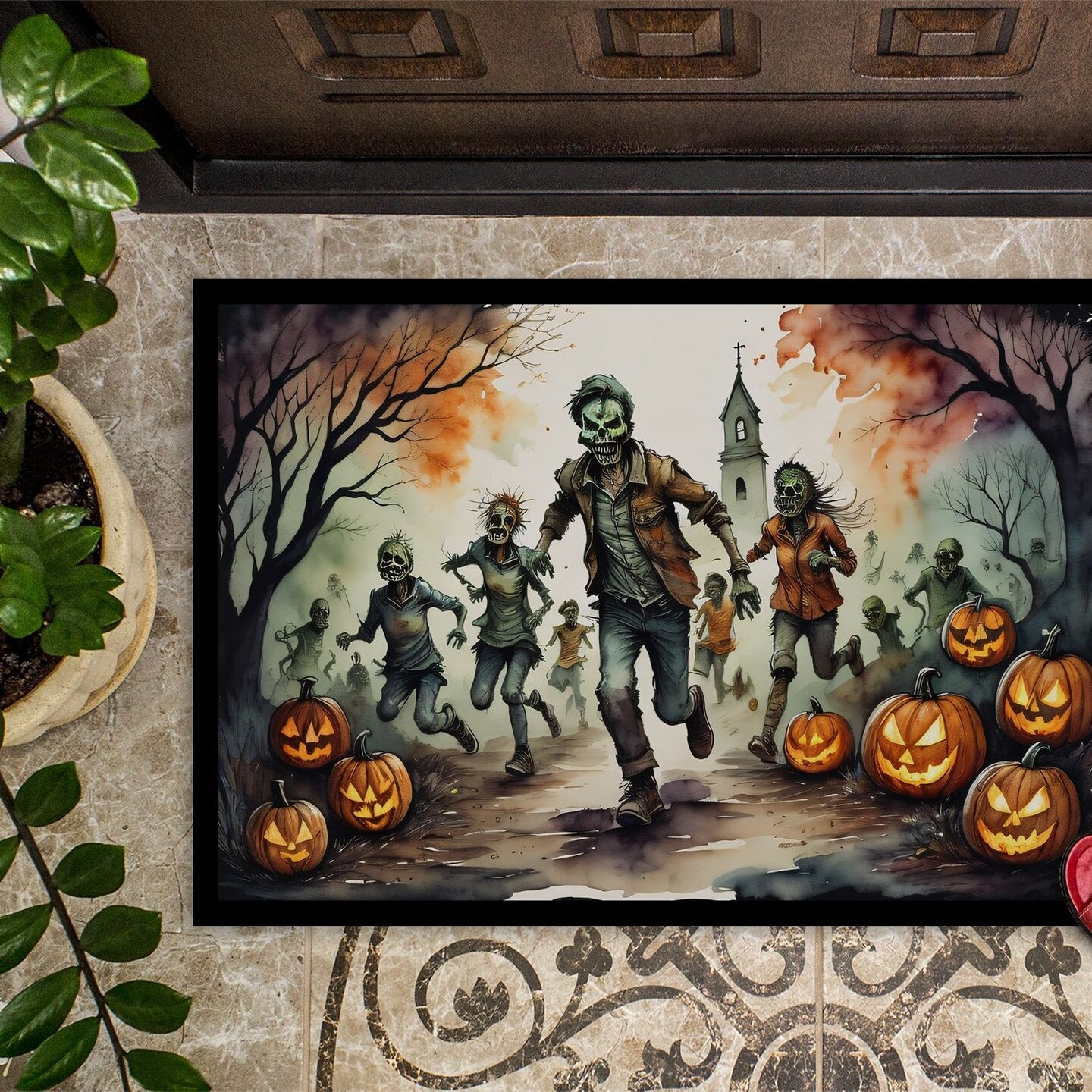 Edge Collections - 18" x 27" - Multicolor - Zombies Halloween Doormat Indoor Outdoor Rug - 1 Piece