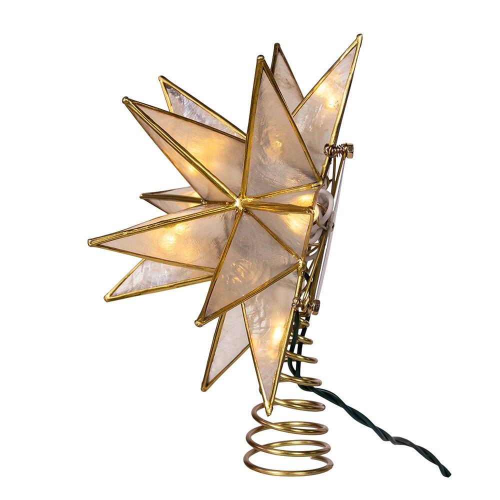 Kurt Adler 10-Light LED 15-Point Gold Sputnik Capiz Tree Topper