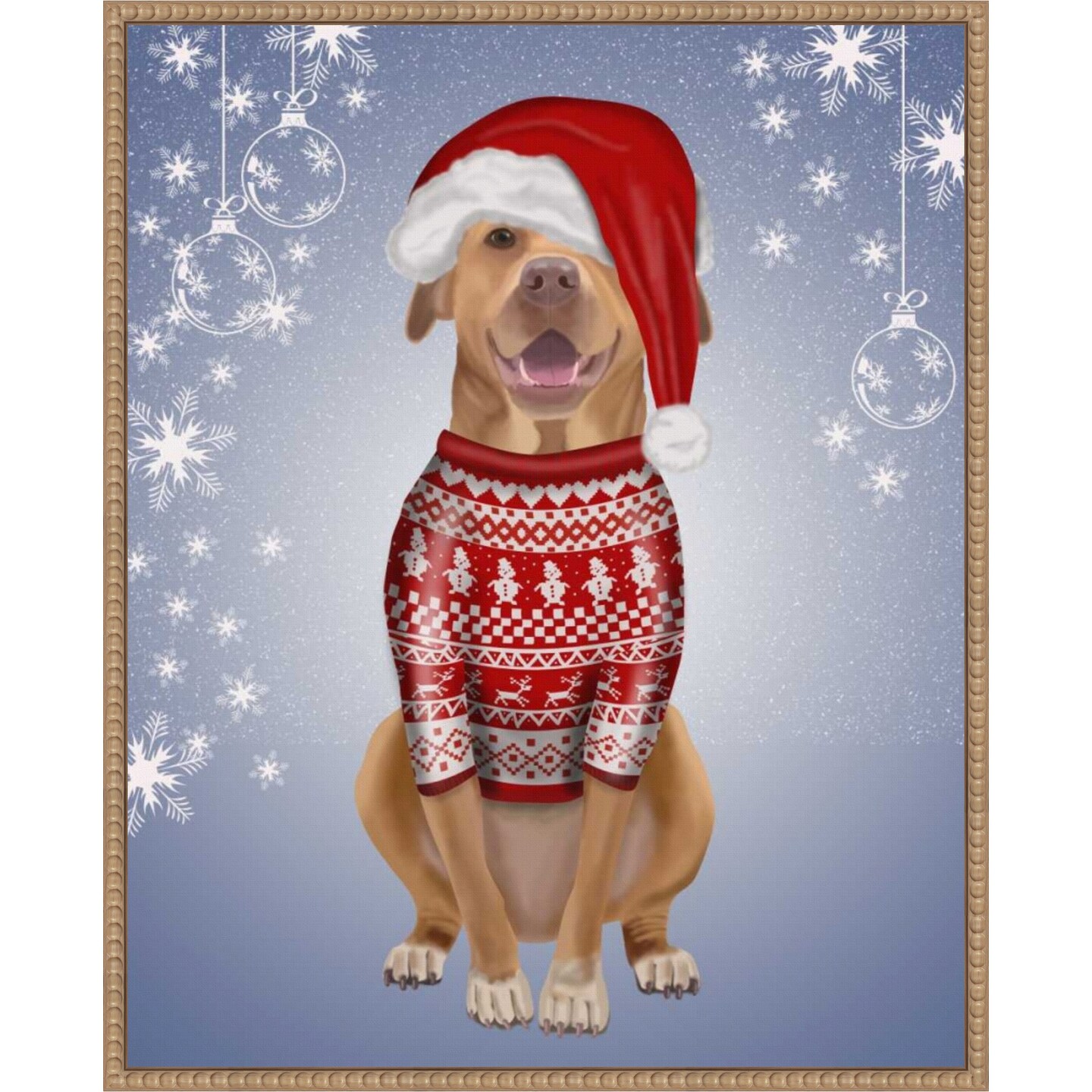 Pitbull in Christmas Sweater by Fab Funky 23-in. W x 28-in. H. Canvas Wall Art Print Framed