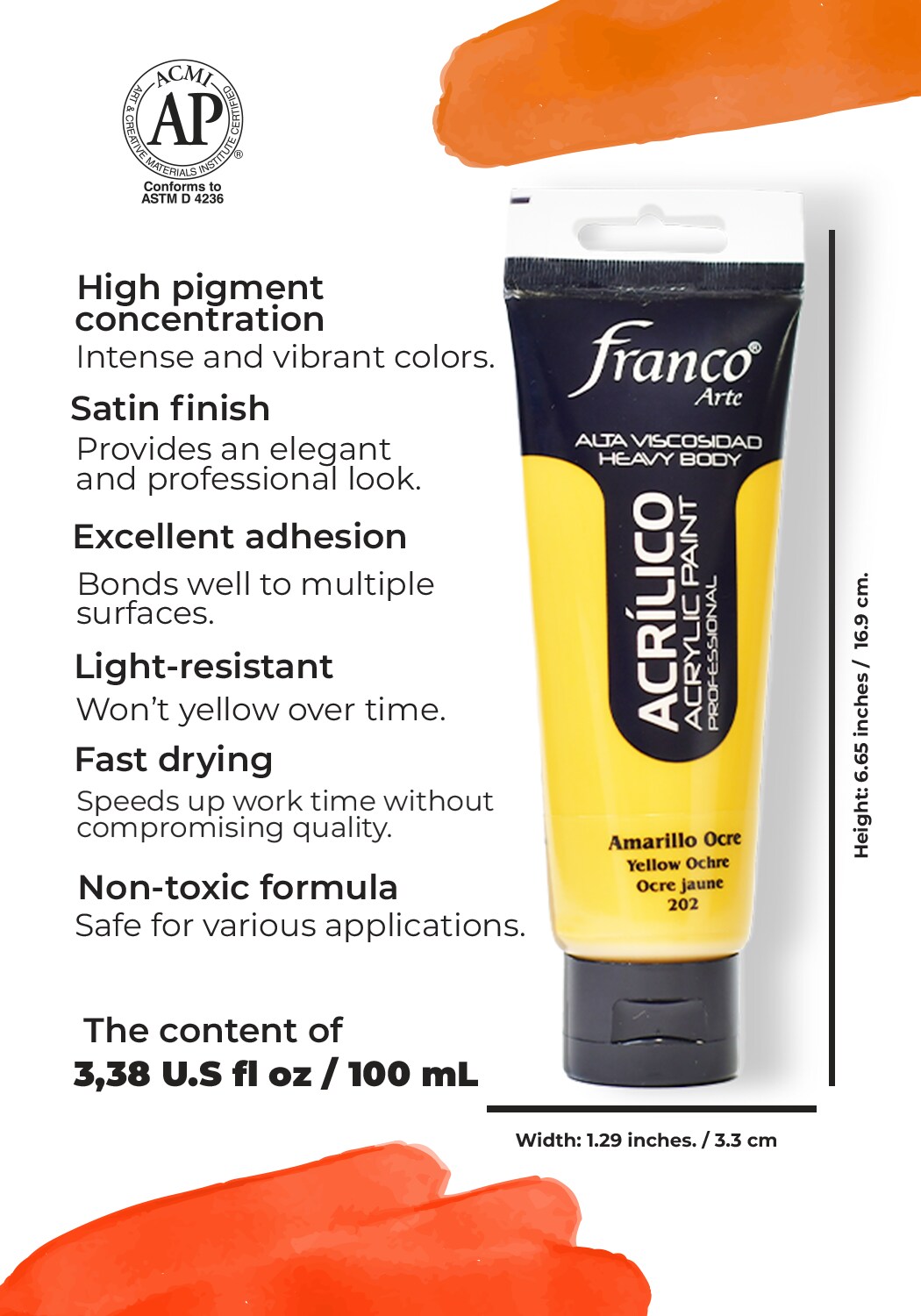 14202-100 Professional Acrylic Paint 3,38 U.S fl oz / Yellow Ochre / Heavy Body