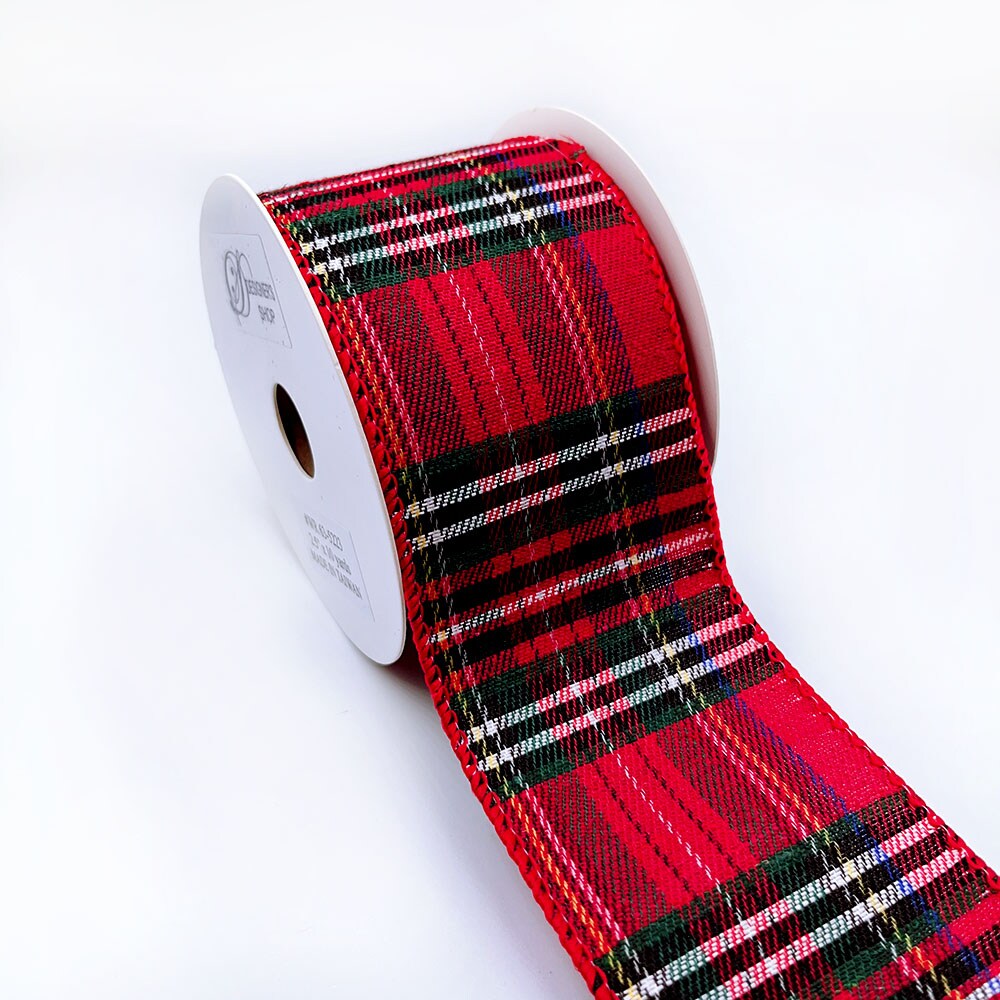 Designer&#x2019;s Shop Red &#x26; Green Tartan Plaid Wired Edge Ribbon &#x2013; 2.5&#x22; x 10 Yards &#x2013; Holiday Ribbon &#x2013; WR 63-5223