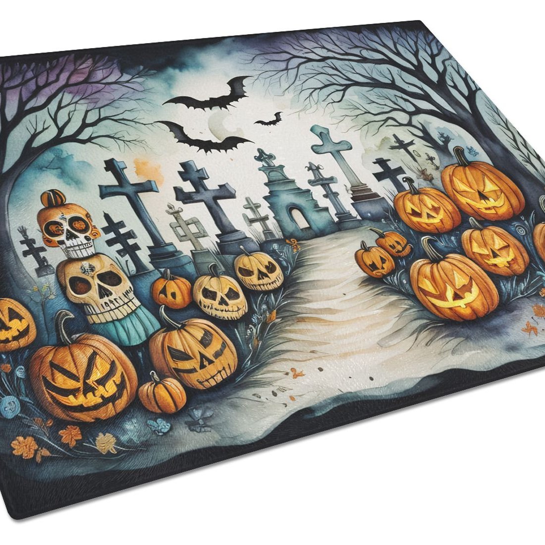 Edge Collections - 15" x 12" - Multicolor - Decorative Glass Cutting Board Halloween Design - 1 Piece