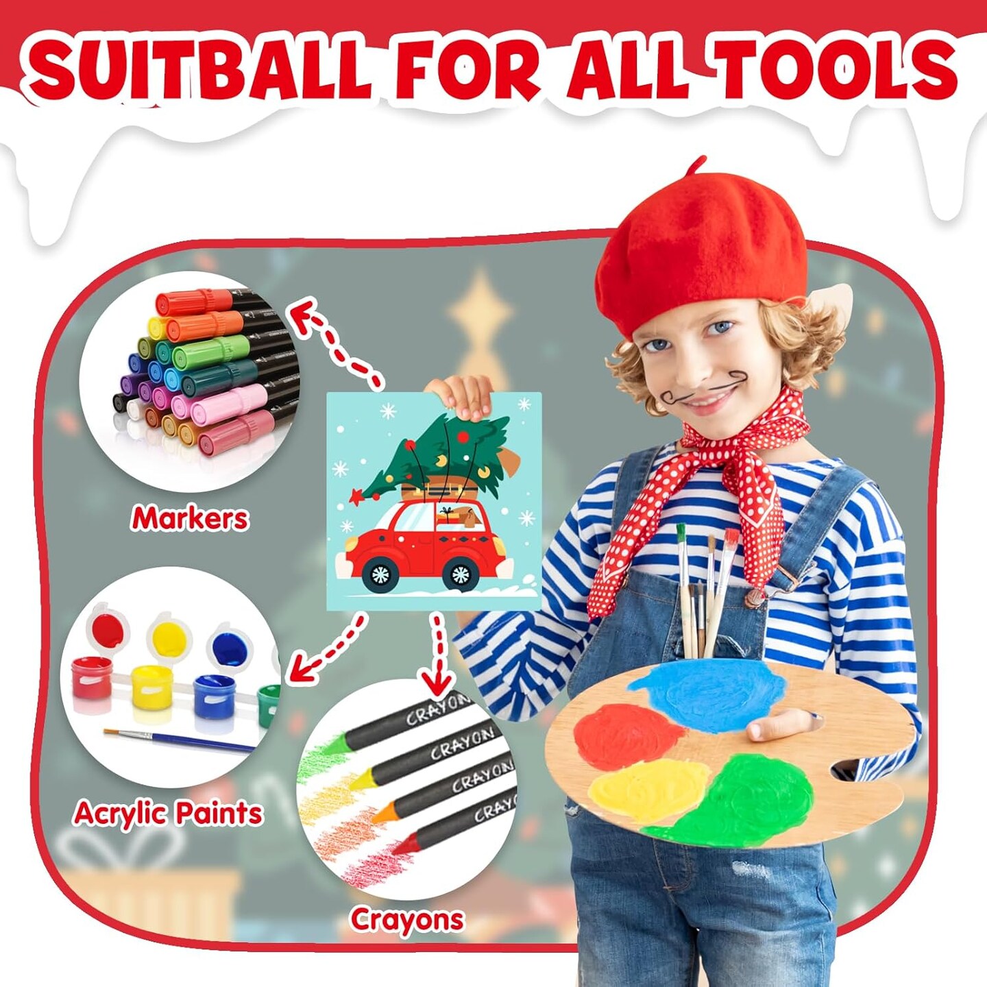 Pre Printed Canvas for Painting 12 Pcs 6 x 6 Inch (Christmas Canvas) 6"L x 6"W