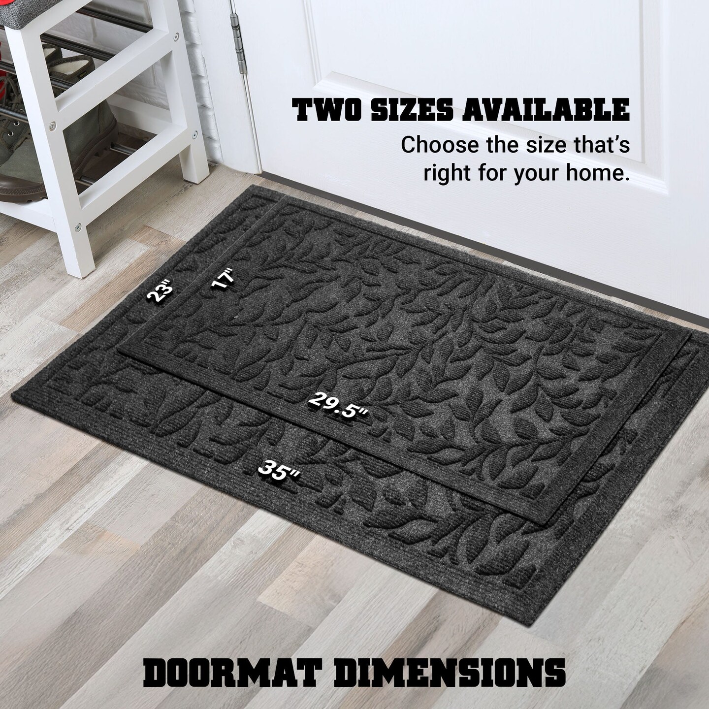 G128 Home Entrance Grey Leaves Door Mat | 23x35 In | Thick Absorbent Natural Rubber Non Slip, Indoor/Outdoor, Easy Clean, Welcome Mats for Front Door/Patio/Garage