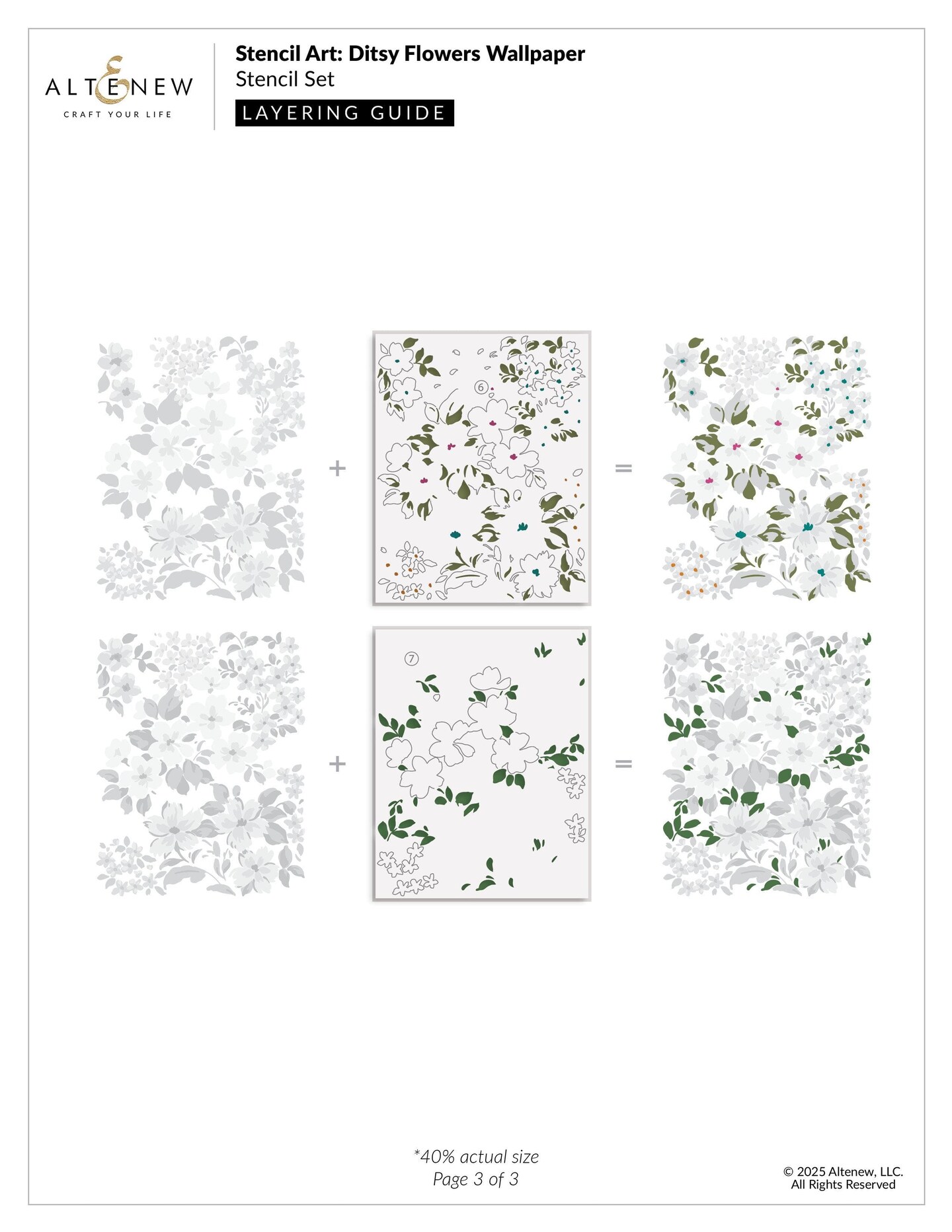 Stencil Art: Ditsy Flowers Wallpaper Layering Stencil Set (7 in 1)