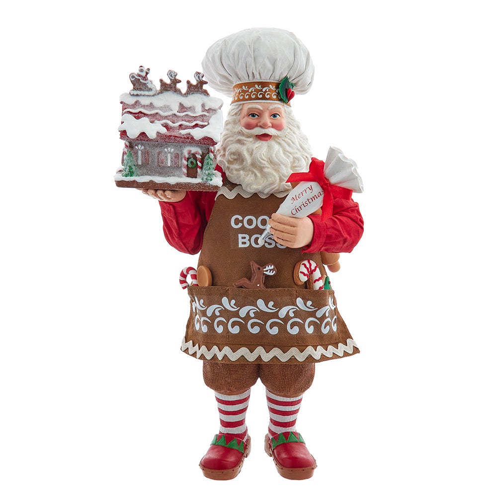 Kurt Adler 10.5-Inch Fabriché Chef Santa Decorating Gingerbread House