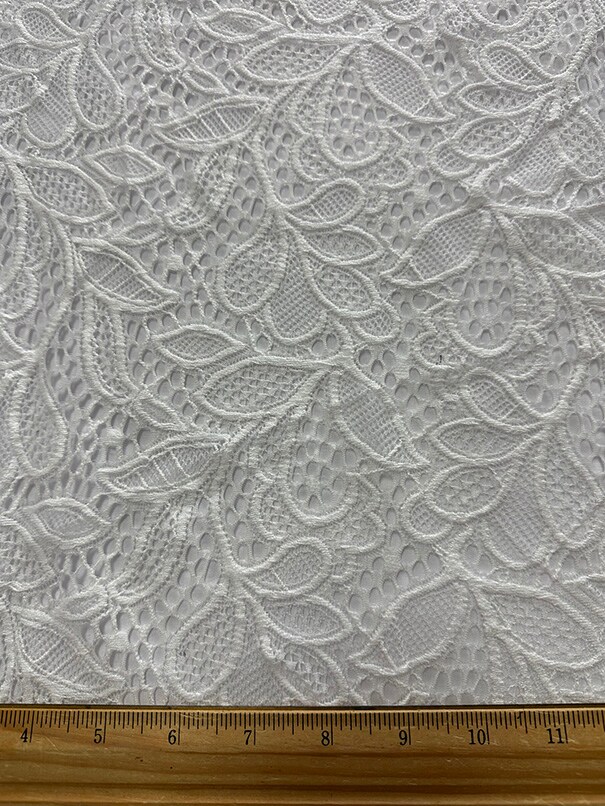 Off White Leaf Stretch Lace Fabric By the Yard