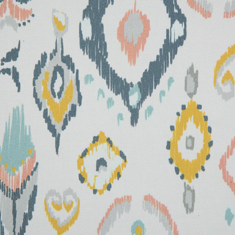 1 Yard Off-White Blue and Yellow Ikat Diamonds Stretch Cotton Sateen Amo de Grandeco Print Fabric