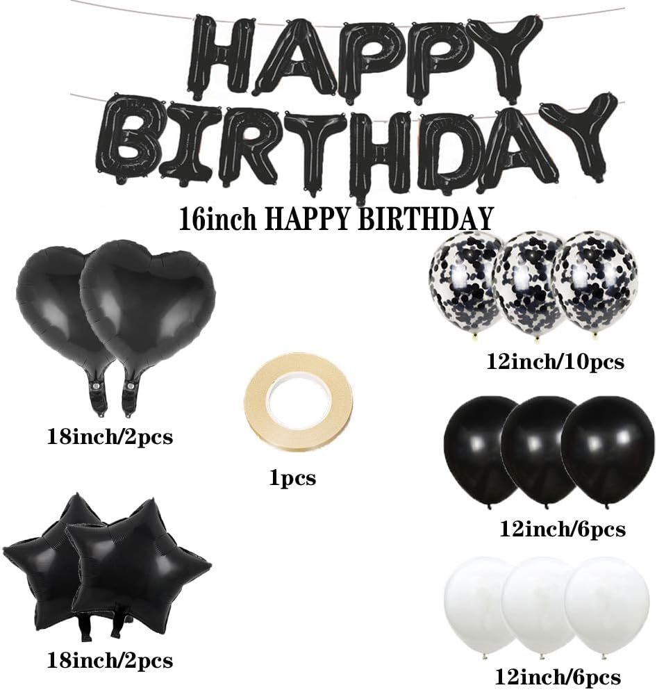 29th Birthday Decorations - Black 29 Balloons (Black)