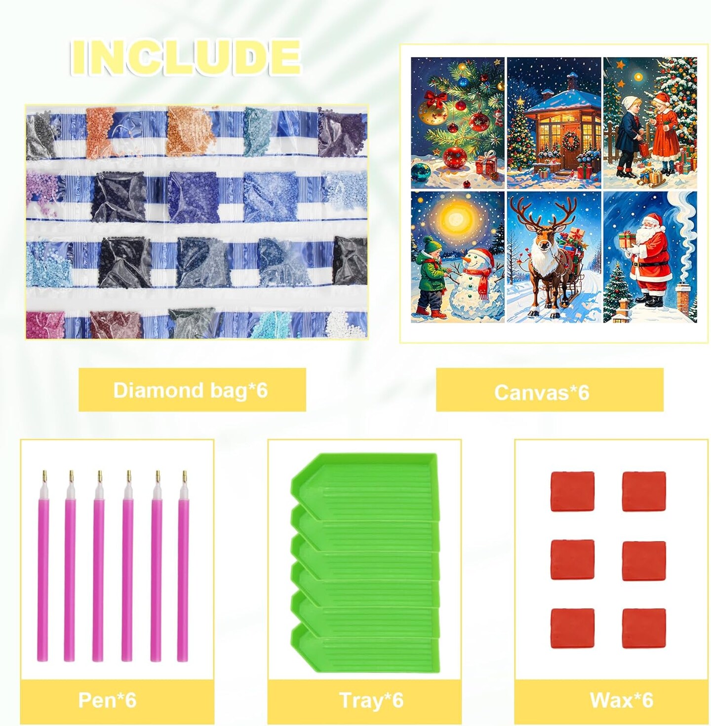 6Pack Diamond Art Kits Crafts by Numbers Kits for Adults Beginners (6-pcs-Christmas) 10 x 2 x 2.7 inches