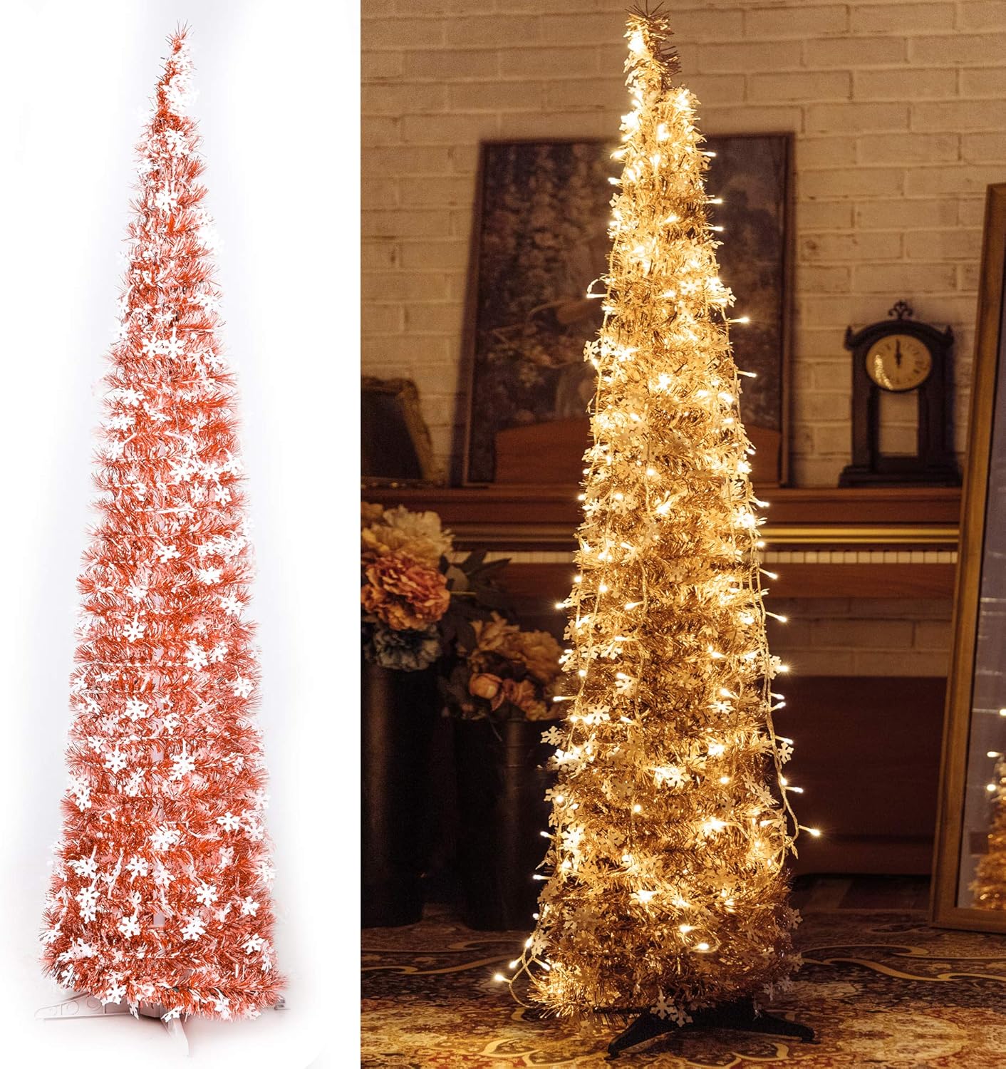Pop-Up Artificial Christmas Tree with 100LED Lights (Rose Gold) 13.78"D x 13.78"W x 59.06"H