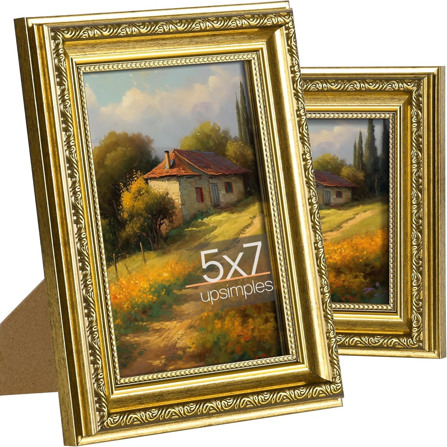 2 Pack Ornate Vintage 5x7 Picture Frame with Real Glass (Gold)