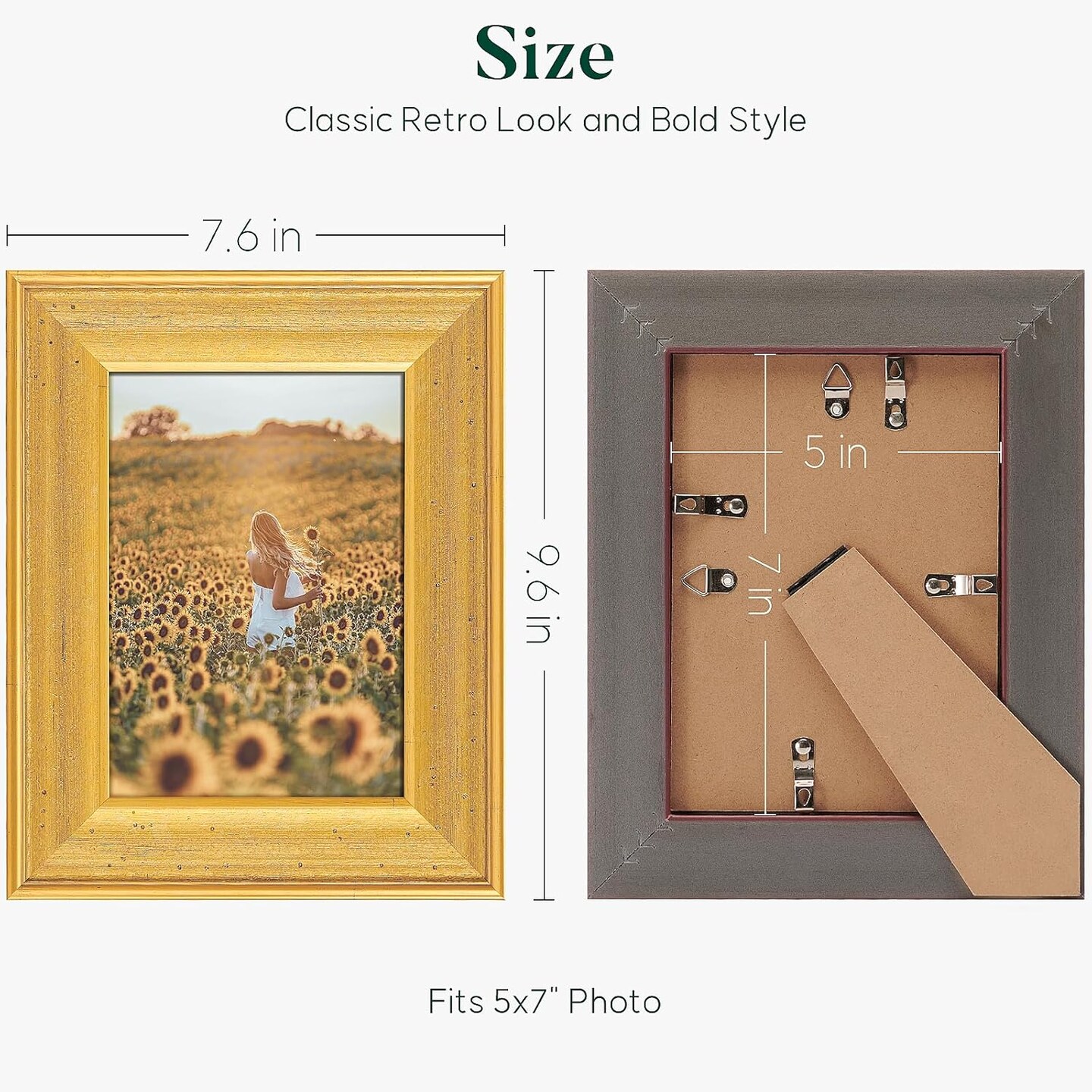 1 Pack Antique Finish 5x7 Picture Frame with Tempered Glass (Gold)