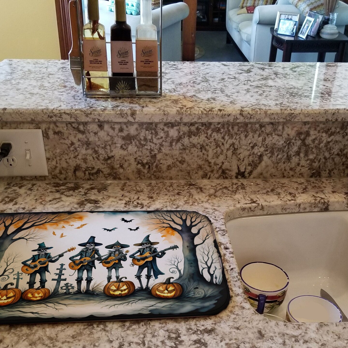 Edge Collections - 14" x 22" - Multicolor - Mariachi Skeleton Band Absorbent Dish Drying Mat - 1 Piece