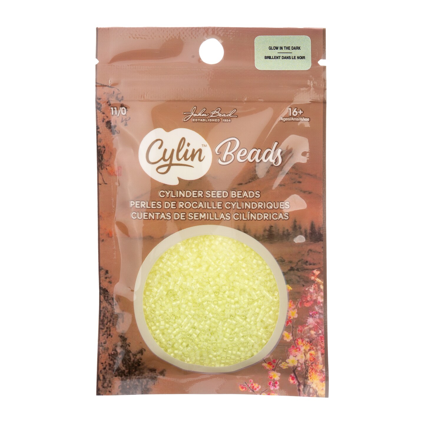 John Bead Glow in Dark Cylin Beads 11/0 Glass Cylindrical Seed Beads, 25g