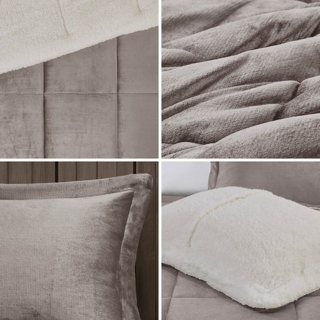 Edge Collections - 18" x 18" - Gray - Alton Sherpa Set Full Queen - 1 Set