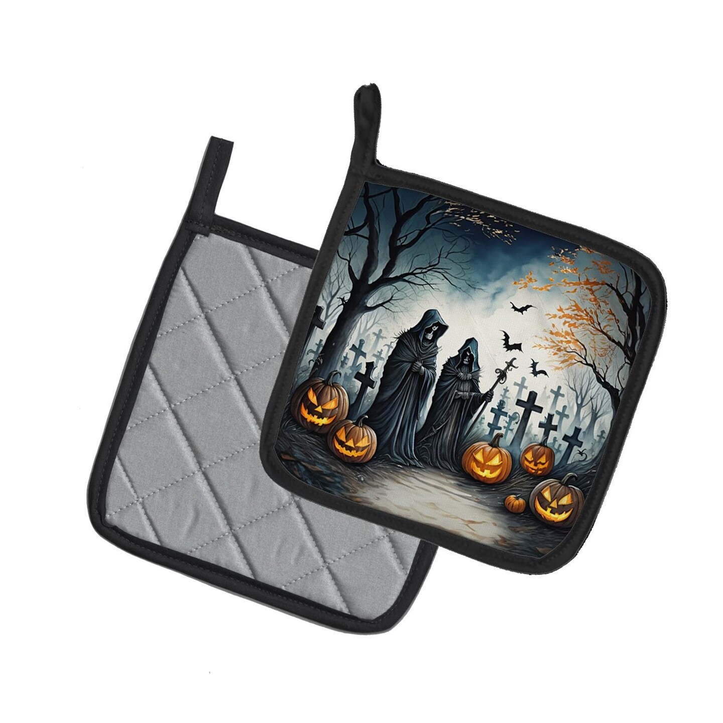 Edge Collections - 7.5" x 7.5" - Multicolor - Grim Reaper Halloween Pot Holders - 1 Pair
