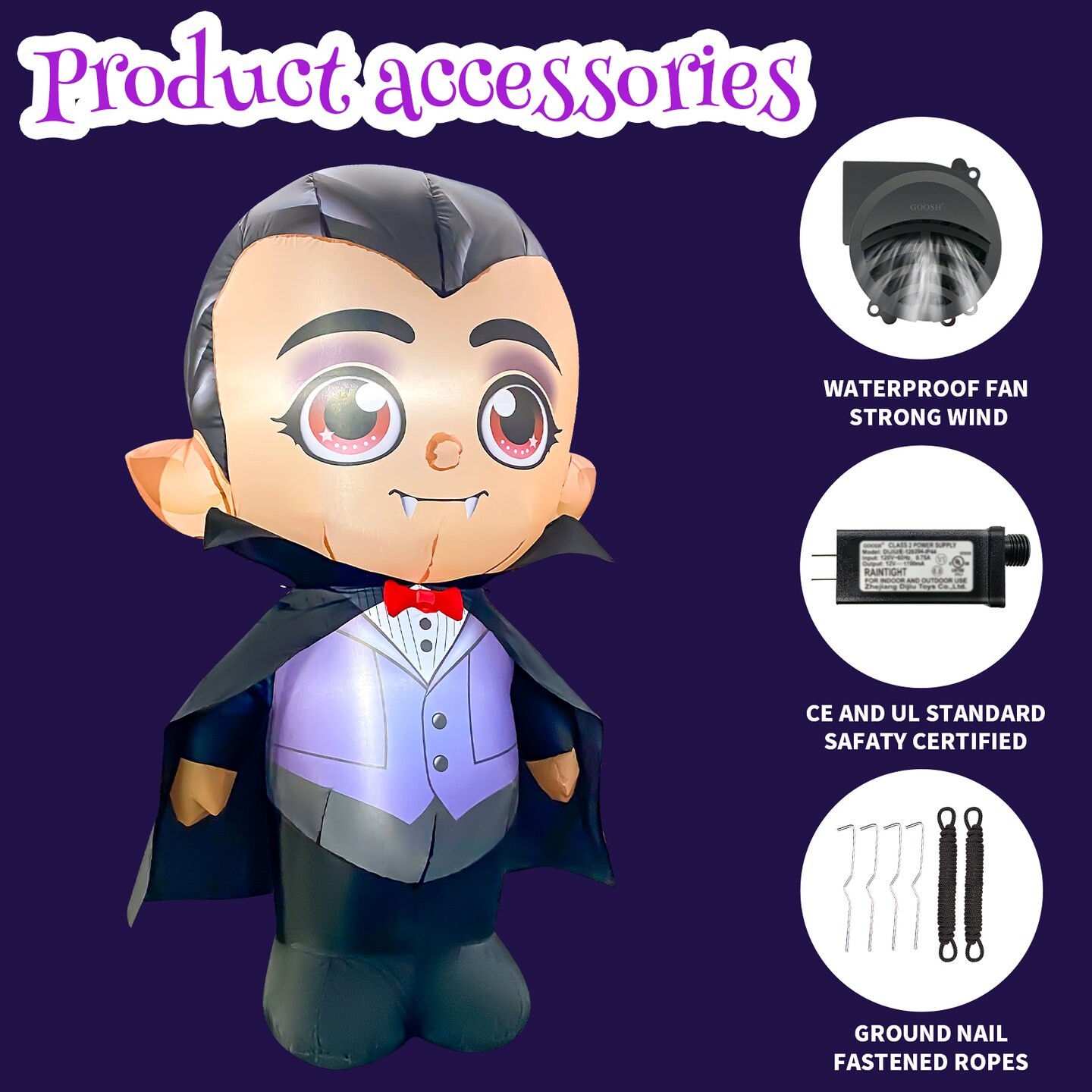 GOOSH 5FT Inflatable Vampire with Cape &#x2013; Light-Up Halloween Yard Decoration