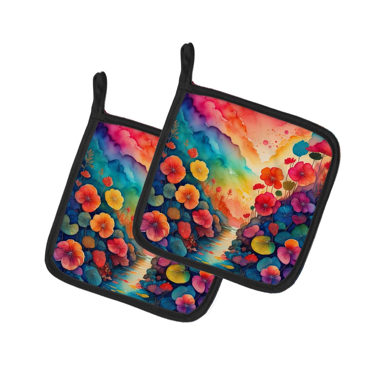 Edge Collections - 7.5" x 7.5" - Multicolor - Begonias Pot Holders Heat Resistant Oven Hot Pads - 1 Pair