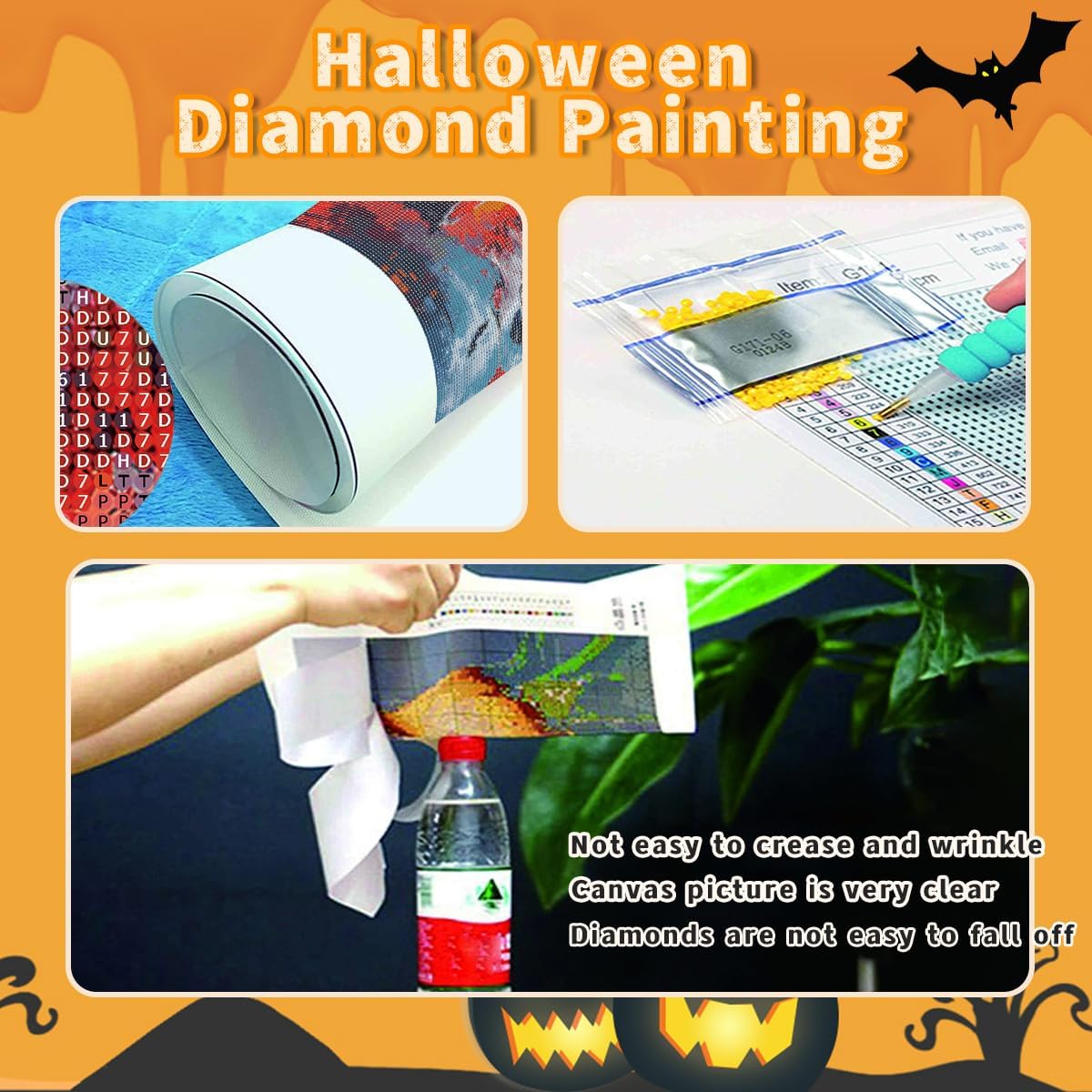 Diamond Painting Kit – Ghost on Pumpkin Head Halloween Spooky Art, 5D DIY Full Drill Round Diamonds with Tools, Holiday Craft Gift for Women & Men