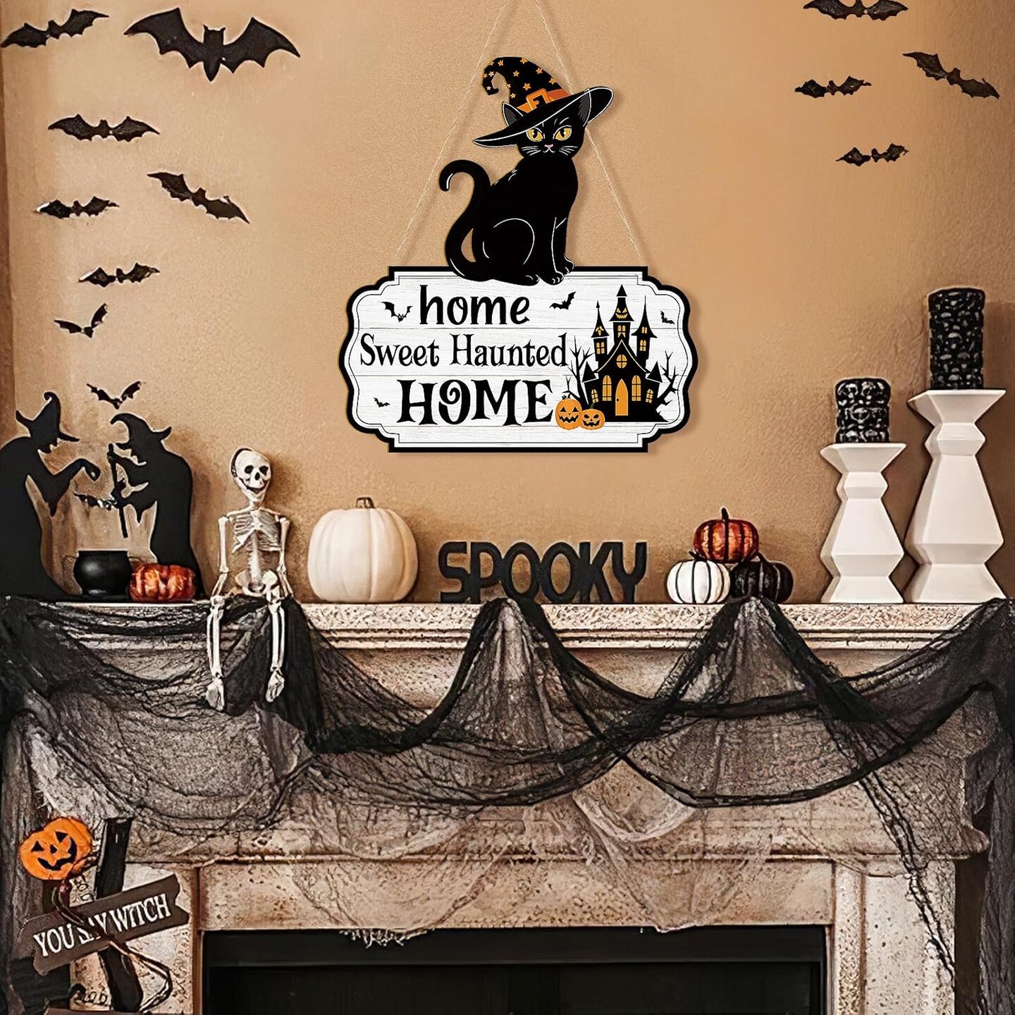 Halloween Decoration Wooden Black Cat (Black)