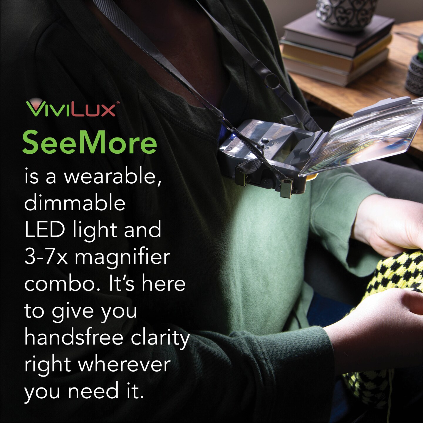 SeeMore by ViviLux Wearable LED Magnifying Neck Light with 3X & 7X Magnifiers, Hands-Free 40 Hour Battery Lighting for Crafts & Hobbies, Reading and Detailed Work
