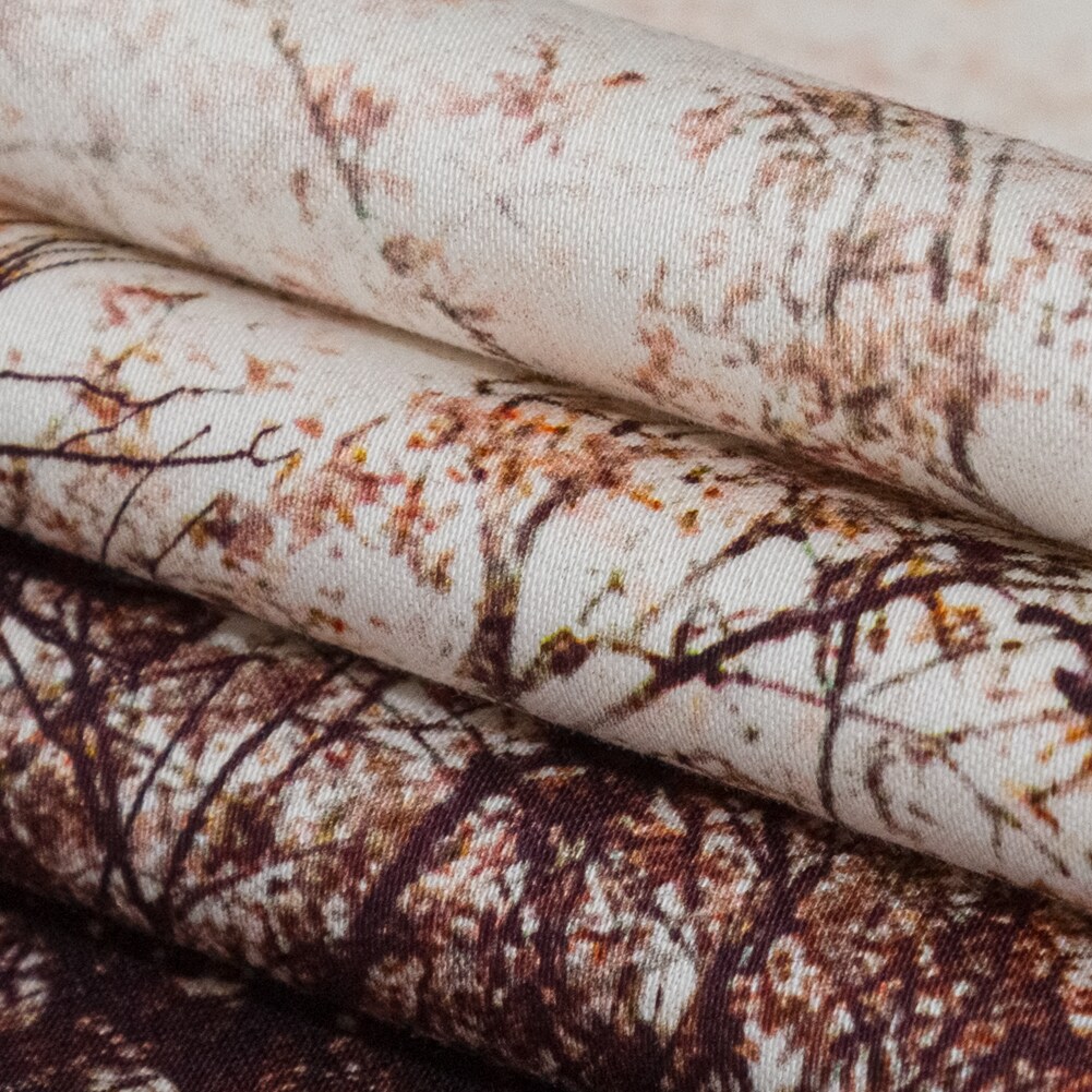 1 Yard Stretch Cotton Sateen Panel Brown Tree Branches Celestial Canopy Print Fabric