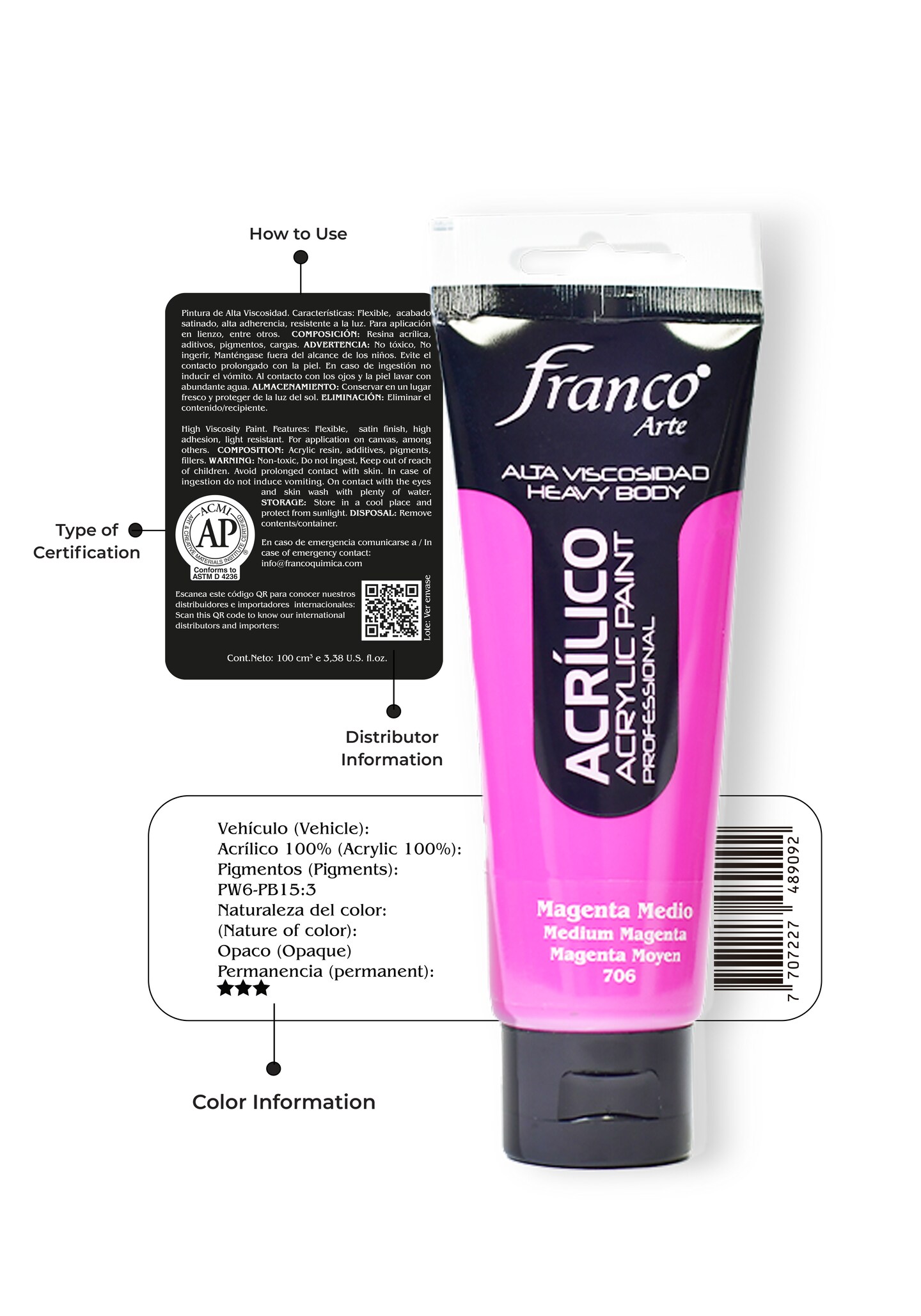 14706-100 Professional Acrylic Paint 3,38 U.S fl oz / Medium Magenta/ Heavy Body